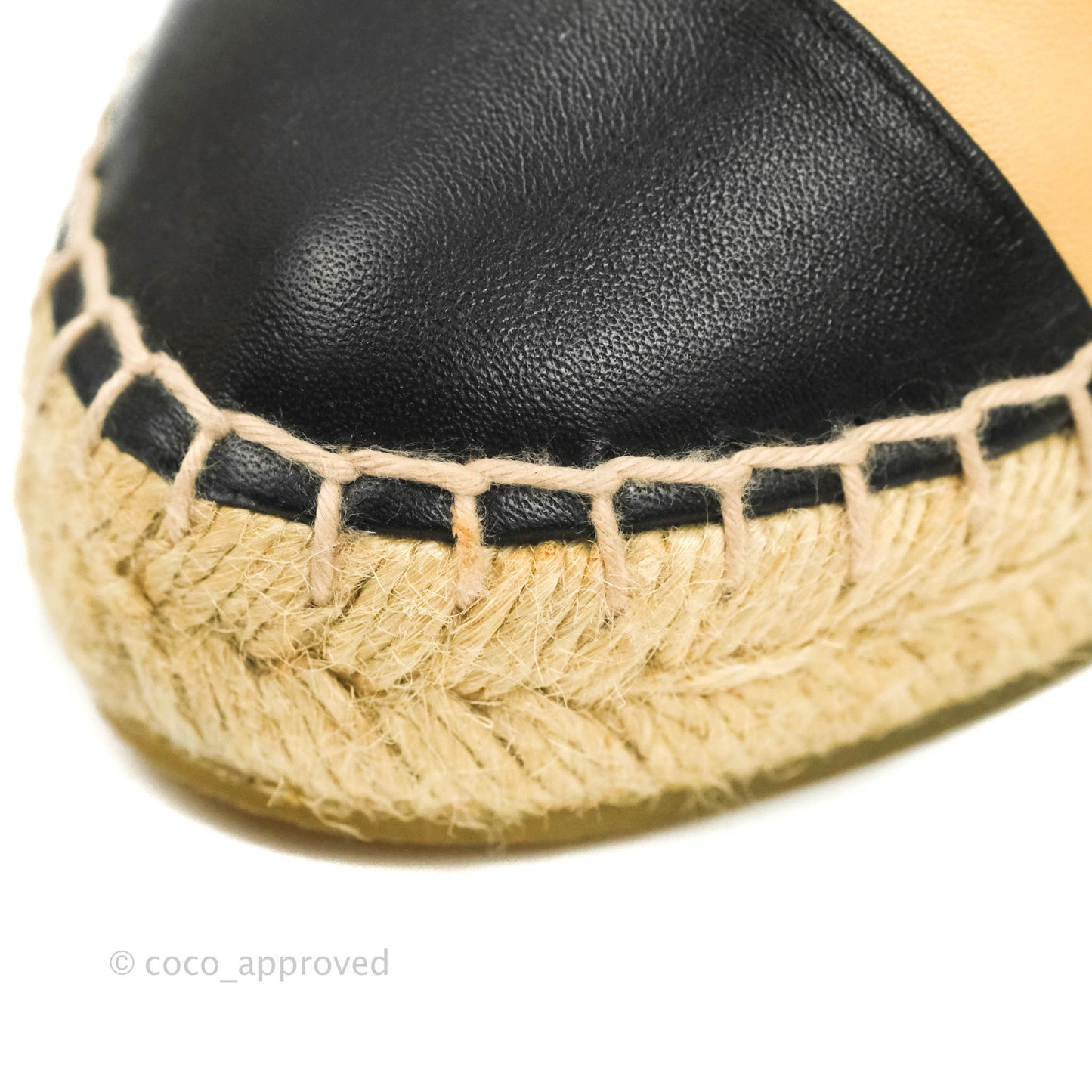 Chanel Espadrille Beige Black Leather Size 37