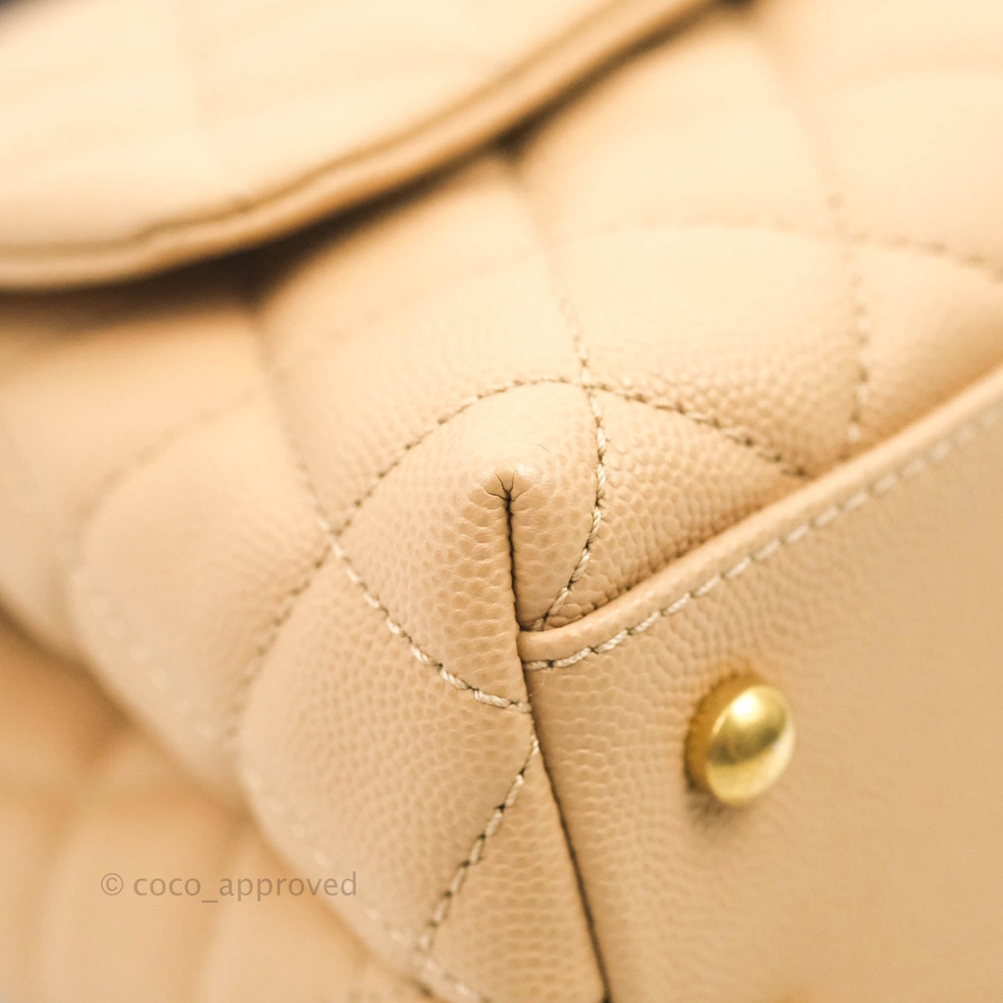 Chanel Small Coco Handle Quilted Beige Caviar Gold Hardware Lizard Handle
