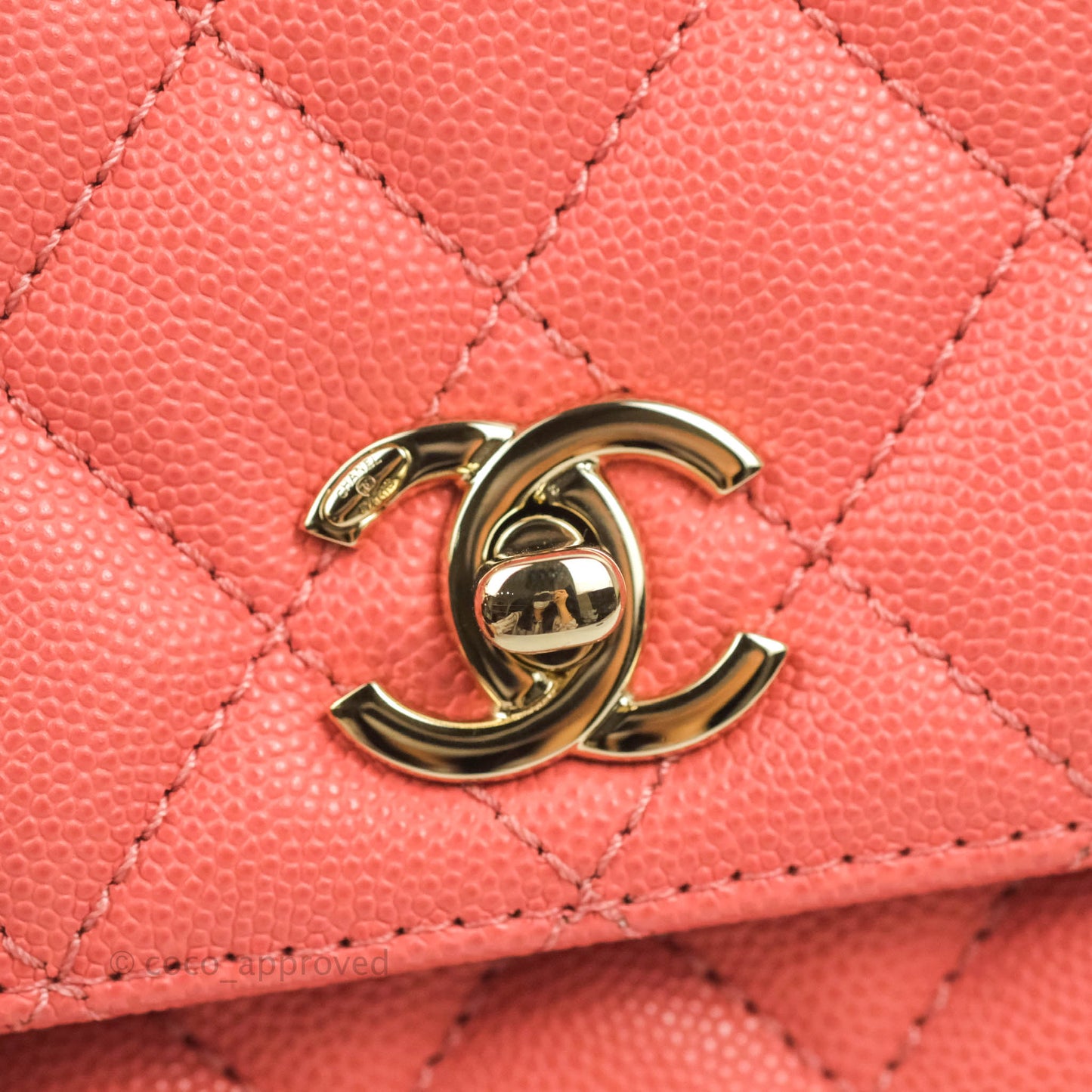 Chanel Small Quilted Coco Handle Coral Pink Caviar Gold Hardware