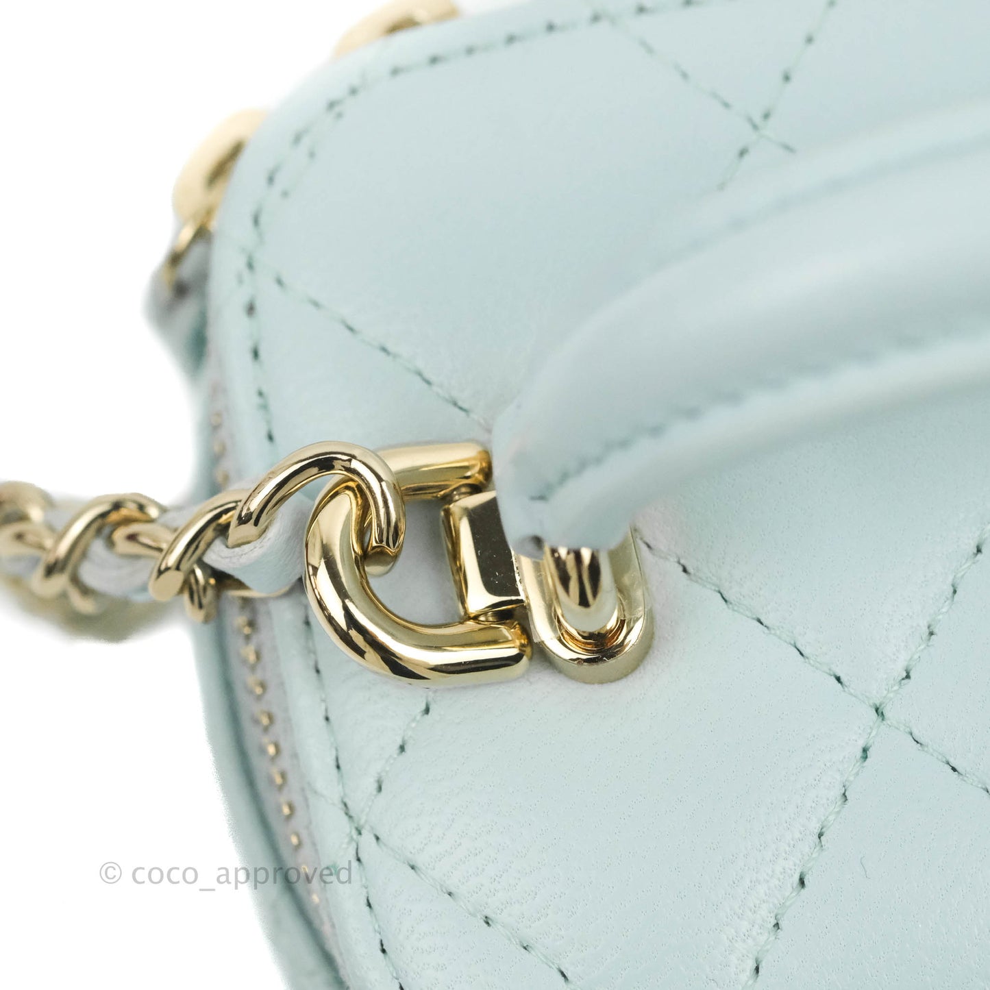 Chanel Mini Top Handle Vanity With Chain Light Blue Lambskin Gold Hardware