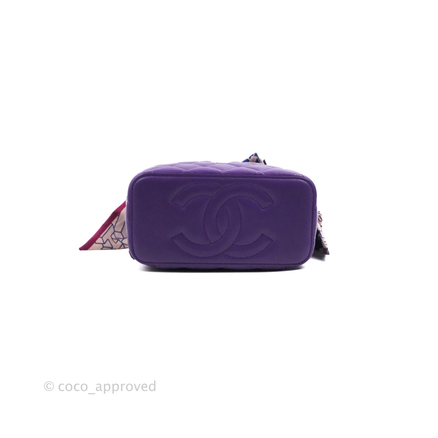 Chanel Vanity Rectangular Top Handle Purple Lambskin Gold Hardware with Twilly