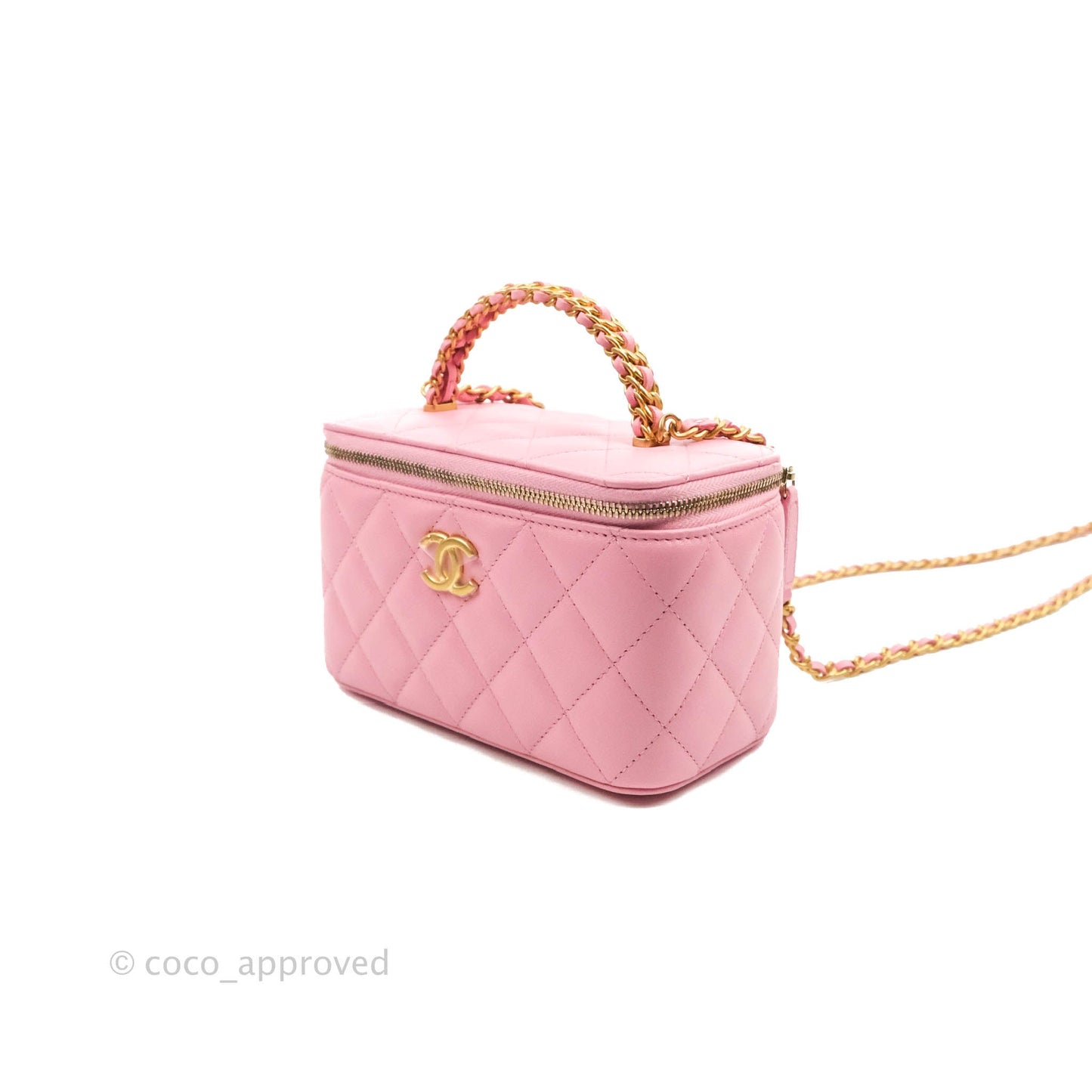 Chanel Vanity Rectangular with Top Handle Pick Me Up Pink Lambskin Aged Gold Hardware 22S