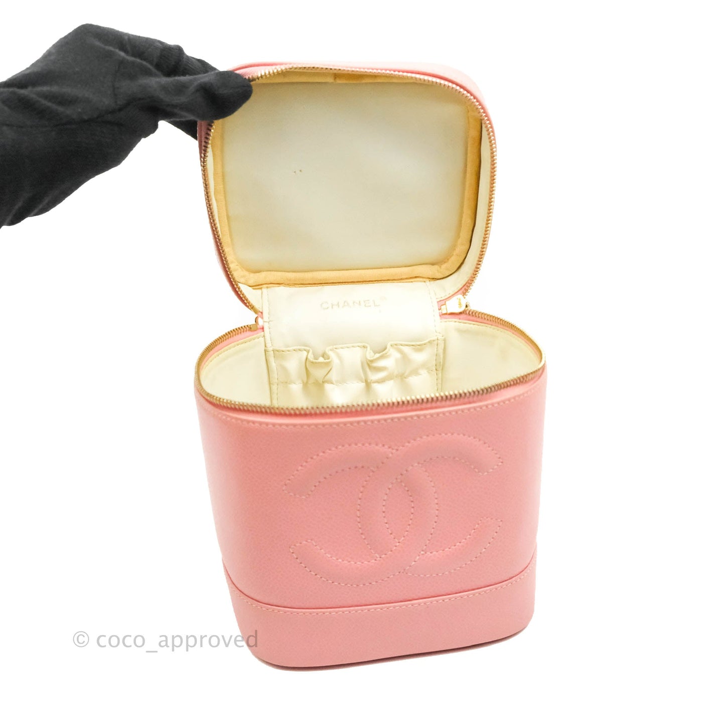 Chanel Vintage Vanity Case Pink Caviar Gold Hardware