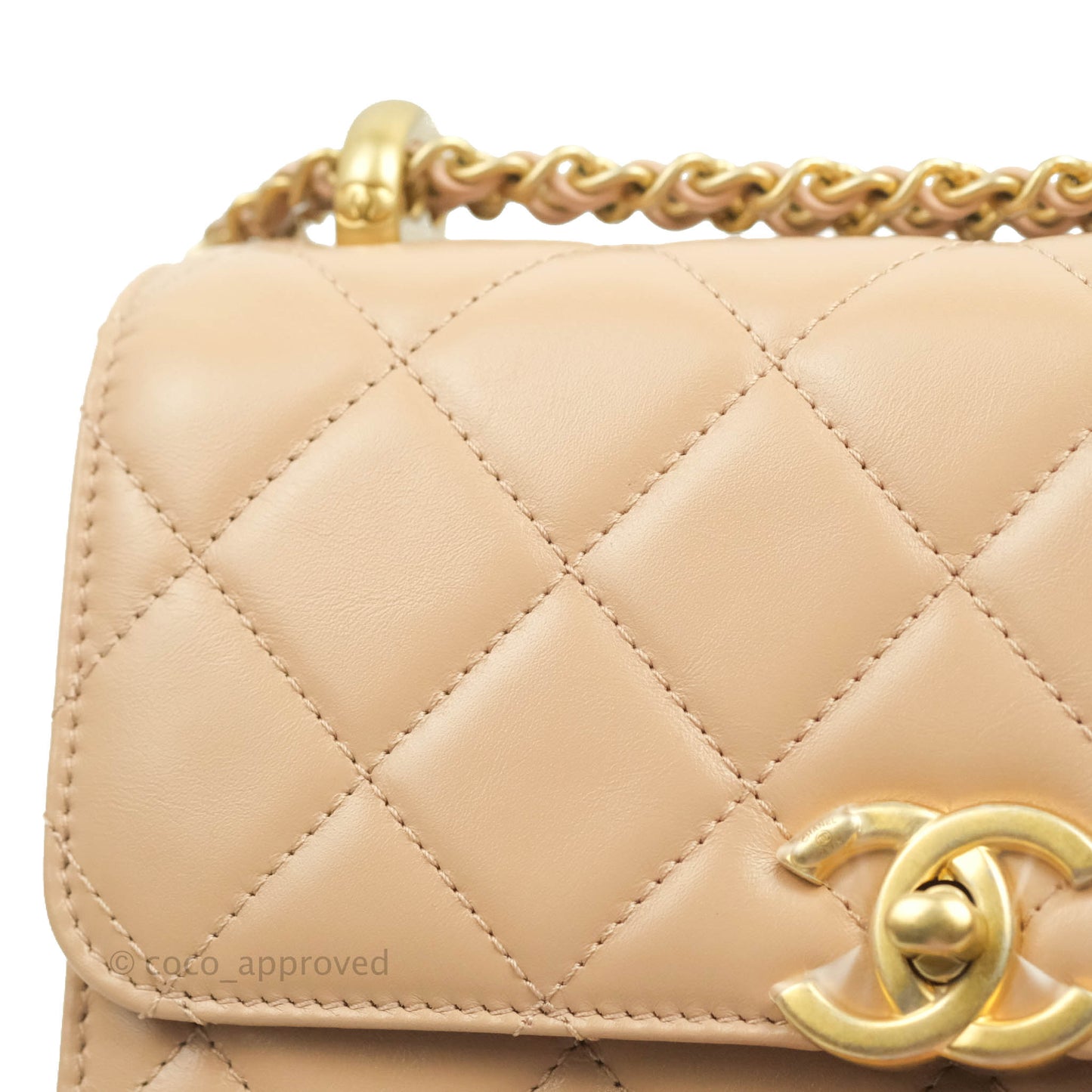 Chanel Quilted Mini Perfect Fit Adjustable Beige Calfskin Gold Hardware 21A