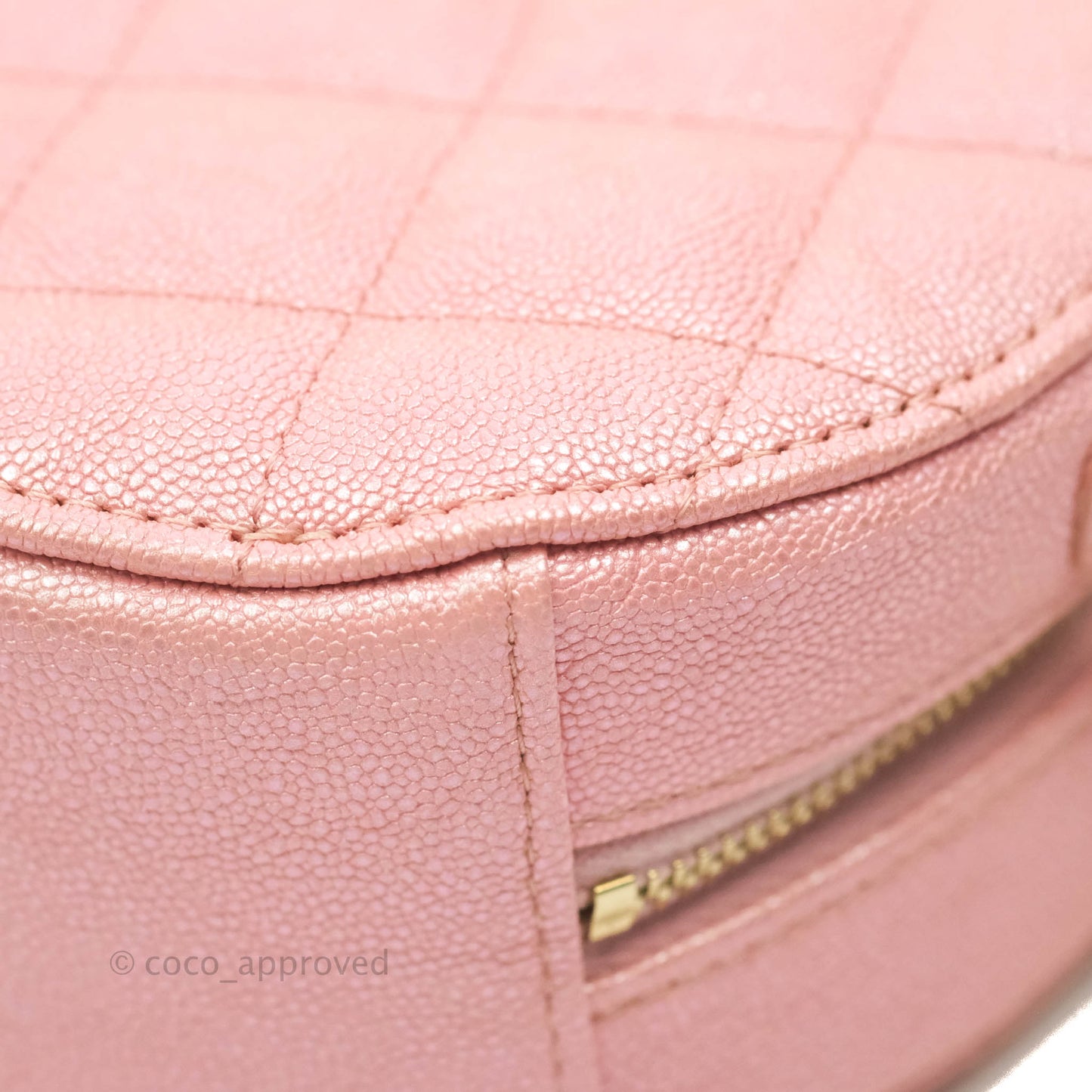 Chanel Classic Quilted Round Clutch With Chain Iridescent Pink Caviar Gold Hardware 19S