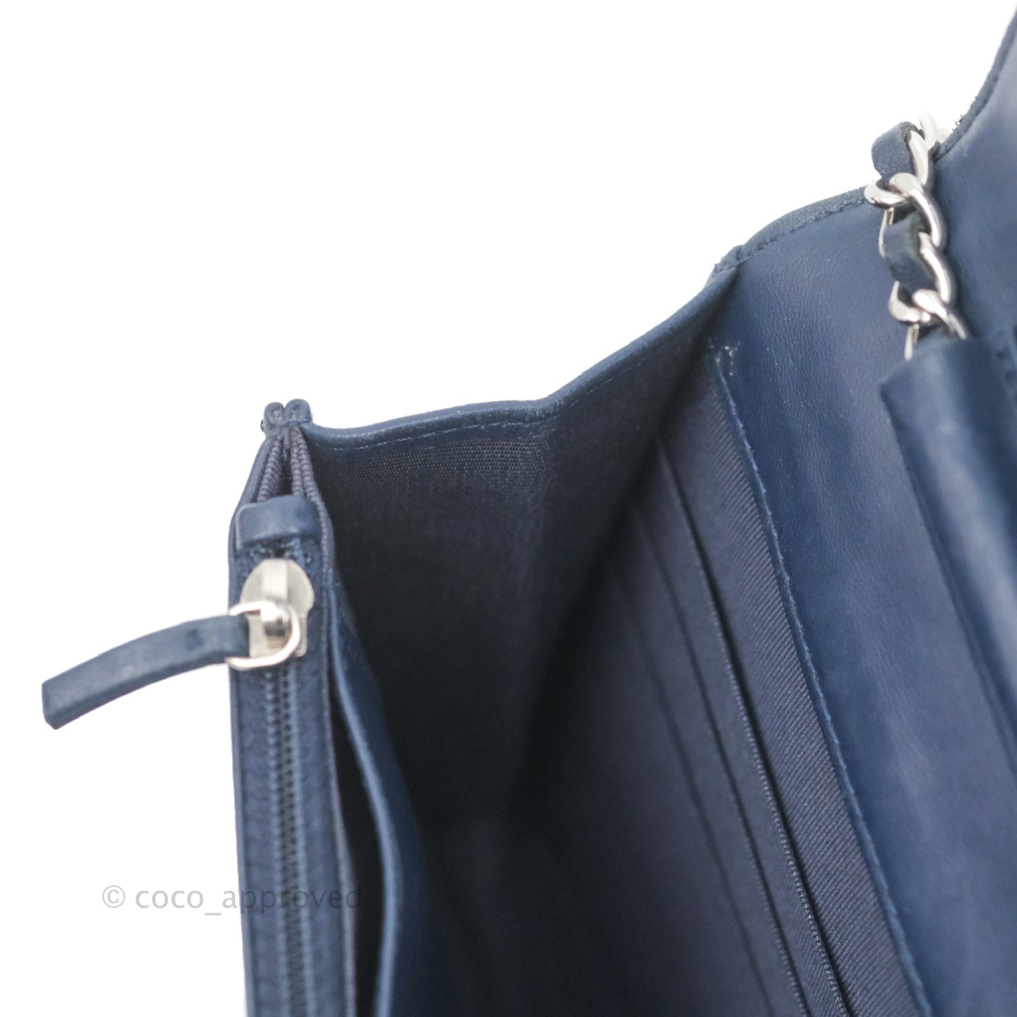 Chanel Quilted Classic Wallet on Chain WOC Navy Lambskin Silver Hardware
