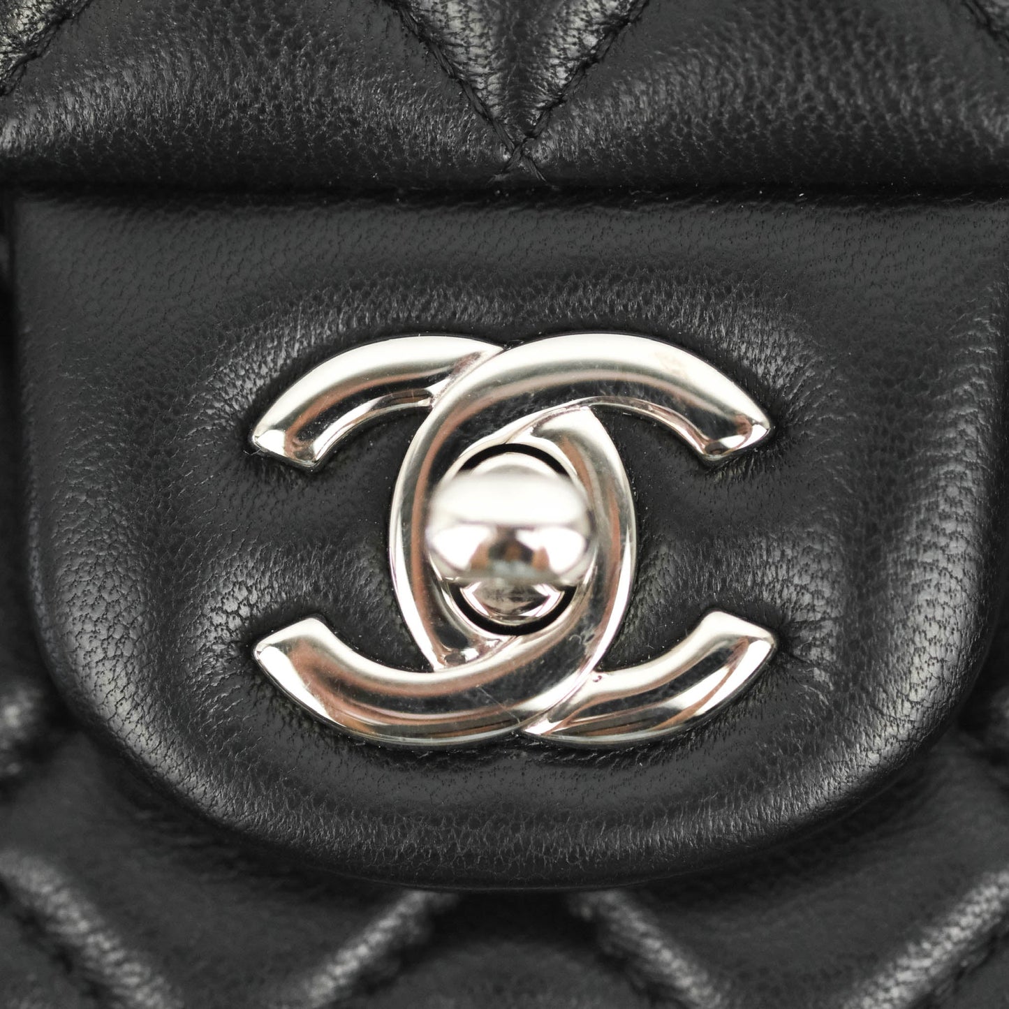 Chanel Quilted Mini Rectangular Flap Black Lambskin Silver Hardware