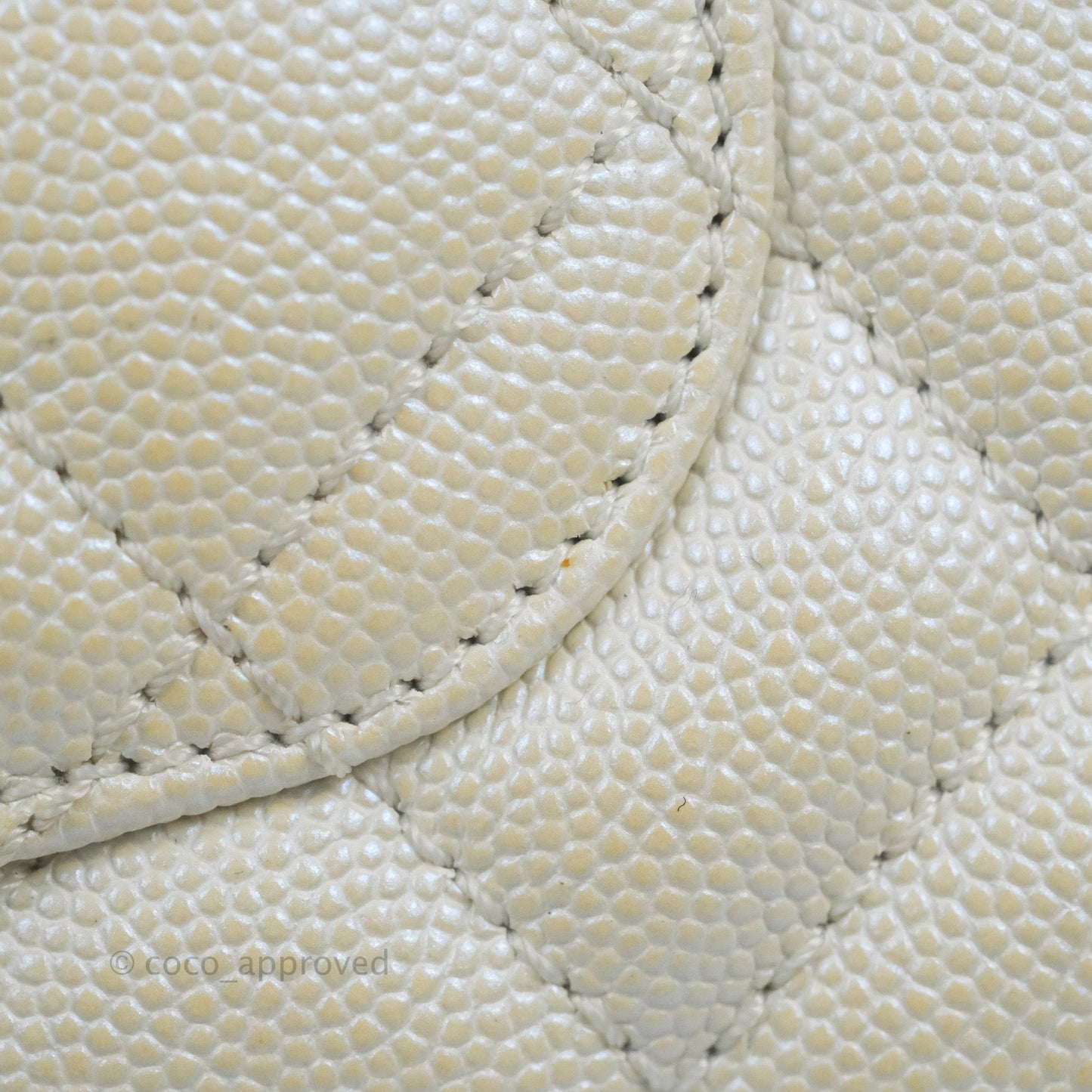Chanel Mini Coco Handle Quilted Iridescent Pearl White Caviar Gold Hardware