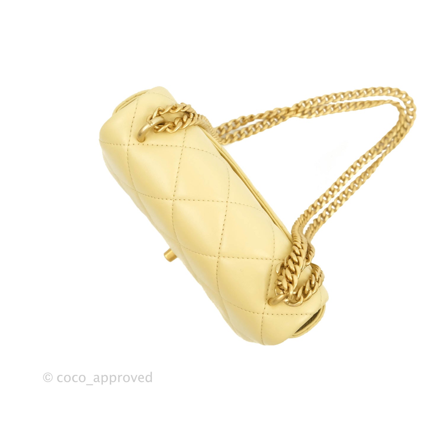Chanel Enamel Quilted Pending CC Mini Square Flap Yellow Lambskin Aged Gold Hardware 22P