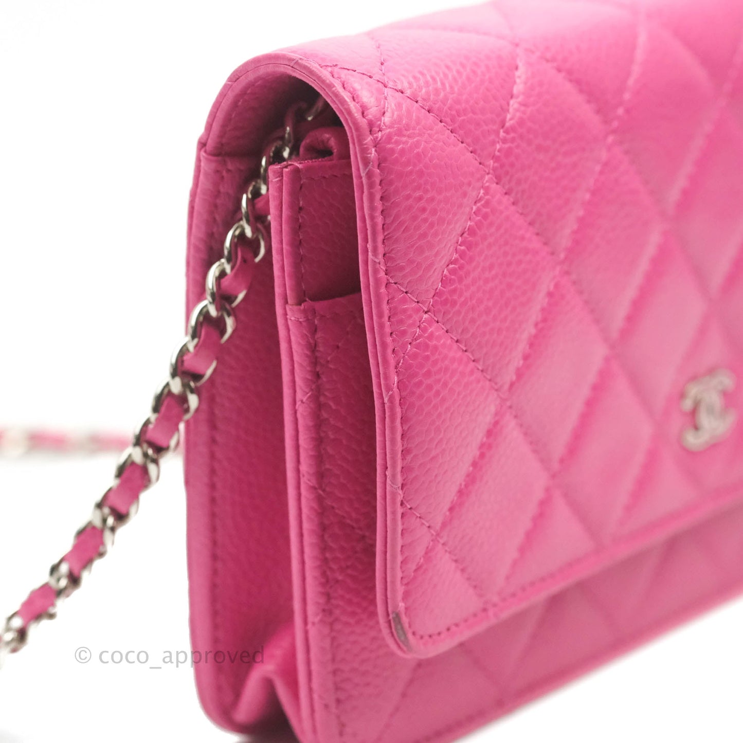 Chanel Quilted Wallet on Chain WOC Pink Caviar Silver Hardware
