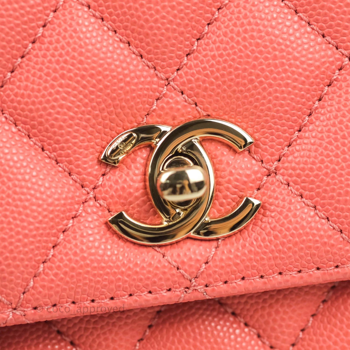 Chanel Small Quilted Coco Handle Coral Pink Caviar Gold Hardware