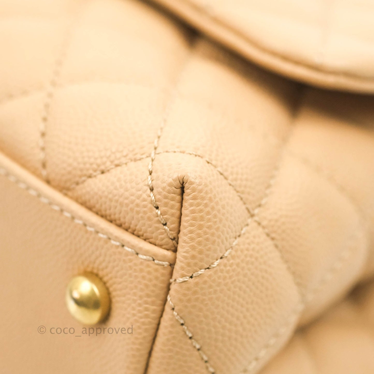 Chanel Small Coco Handle Quilted Beige Caviar Gold Hardware Lizard Handle