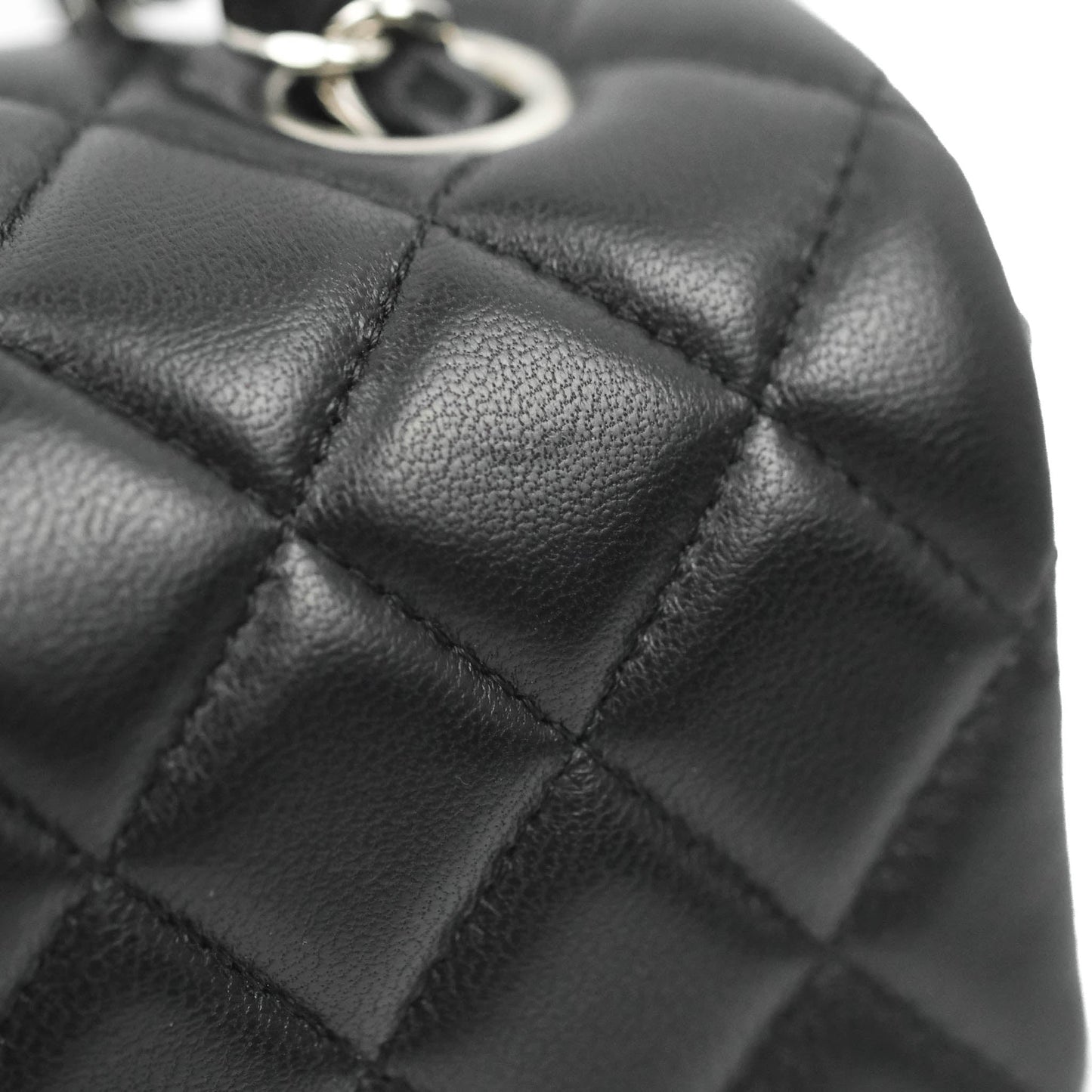 Chanel Quilted Mini Rectangular Flap Black Lambskin Silver Hardware