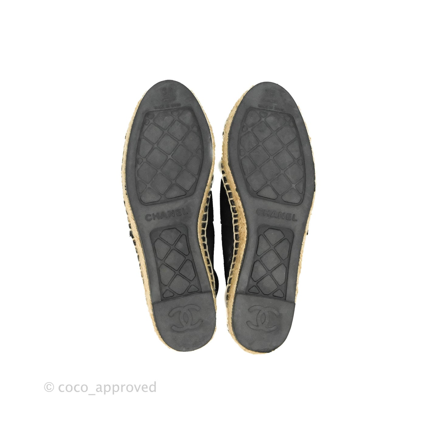 Chanel Espadrille Black Beige Leather Size 36C