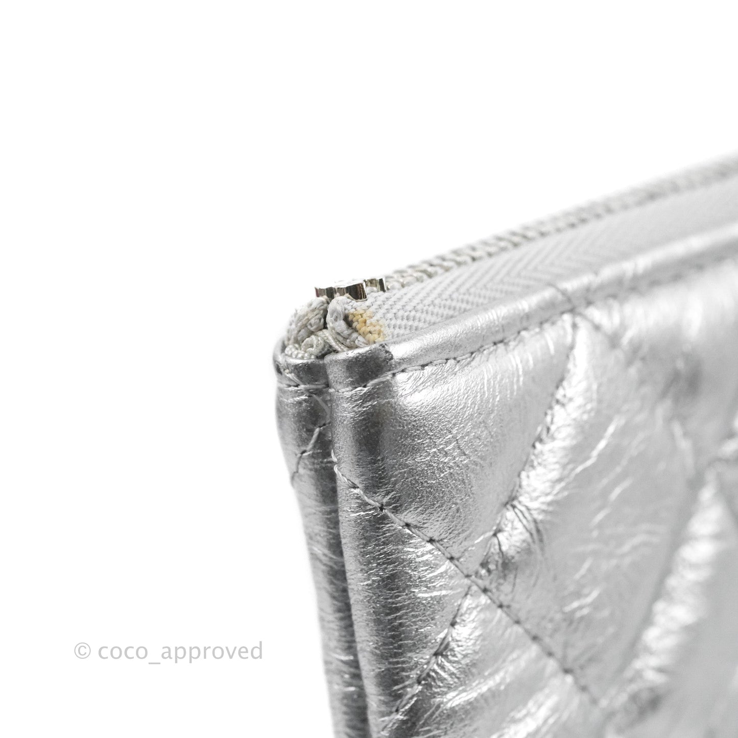 Chanel Quilted Large O Case Metallic Silver With Charms