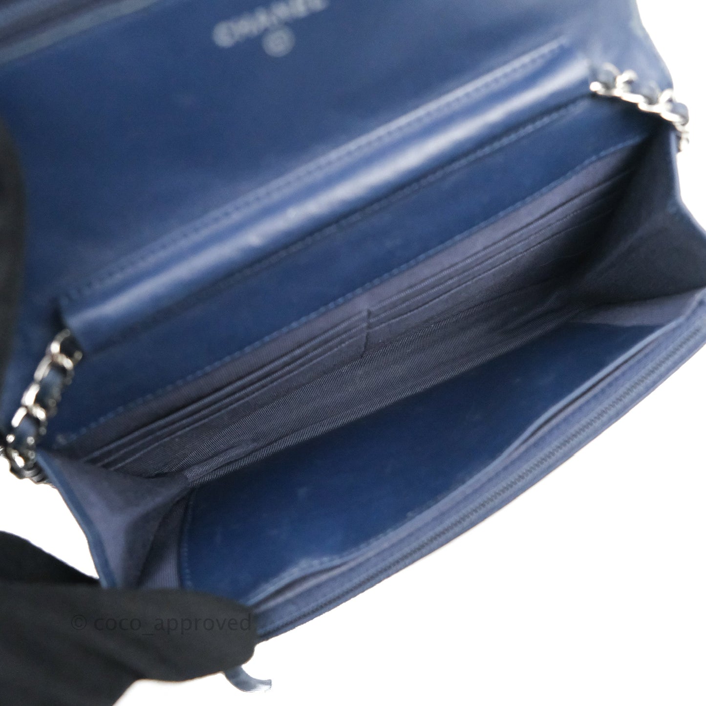 Chanel Quilted Classic Wallet on Chain WOC Navy Lambskin Silver Hardware