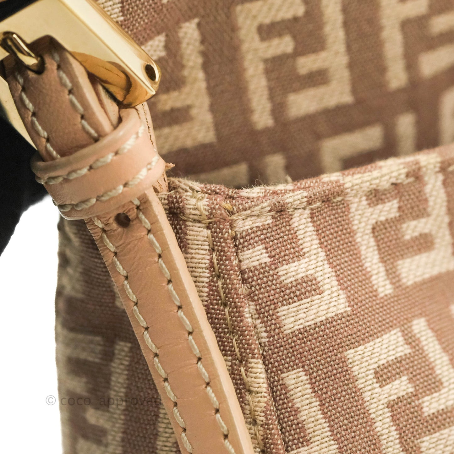 Fendi Zucchino Mini Mama Baguette Beige Pink Gold Hardware