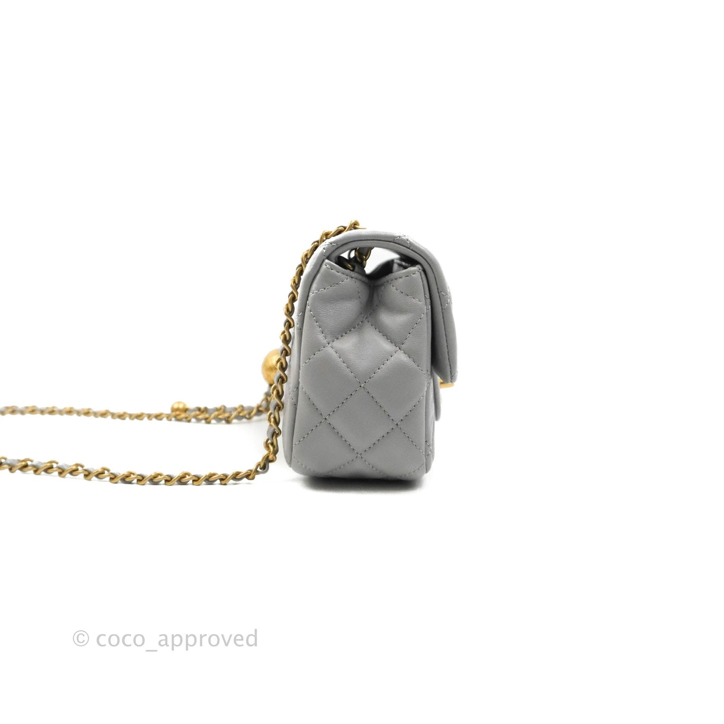 Chanel Mini Rectangular Pearl Crush Quilted Grey Lambskin Aged Gold Hardware