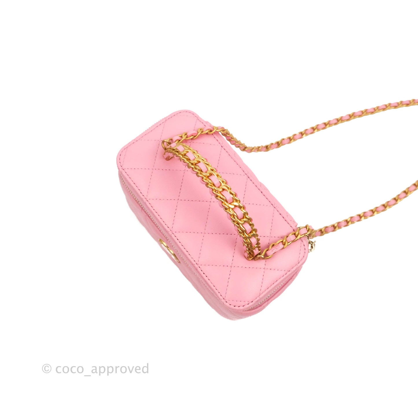 Chanel Vanity Rectangular with Top Handle Pick Me Up Pink Lambskin Aged Gold Hardware 22S