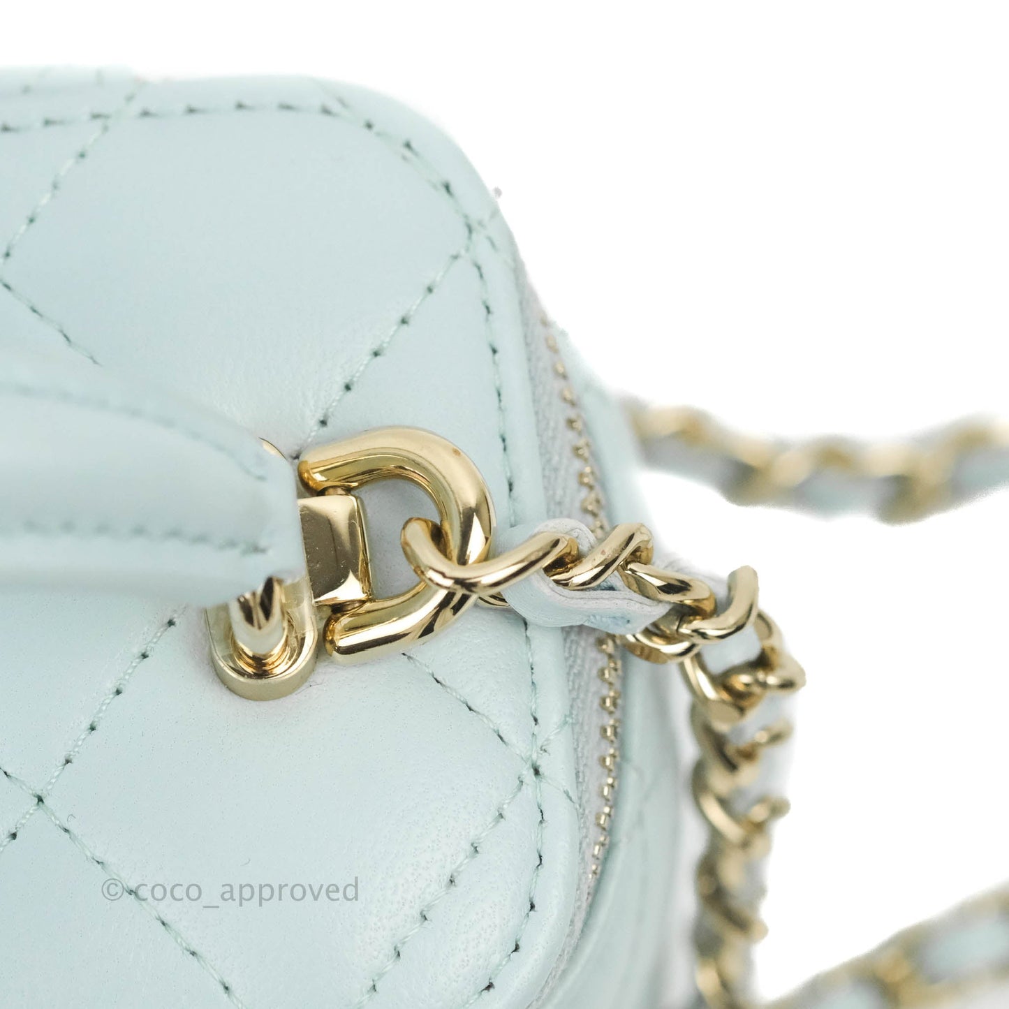 Chanel Mini Top Handle Vanity With Chain Light Blue Lambskin Gold Hardware