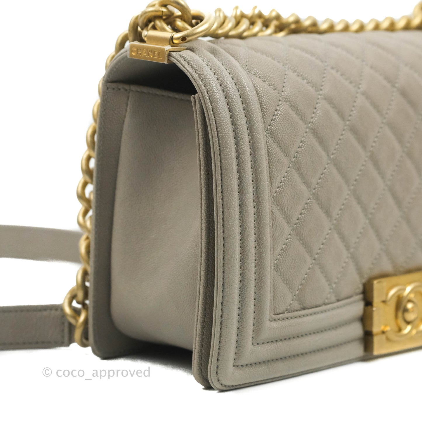 Chanel Quilted Medium Boy Grey Caviar Aged Gold Hardware