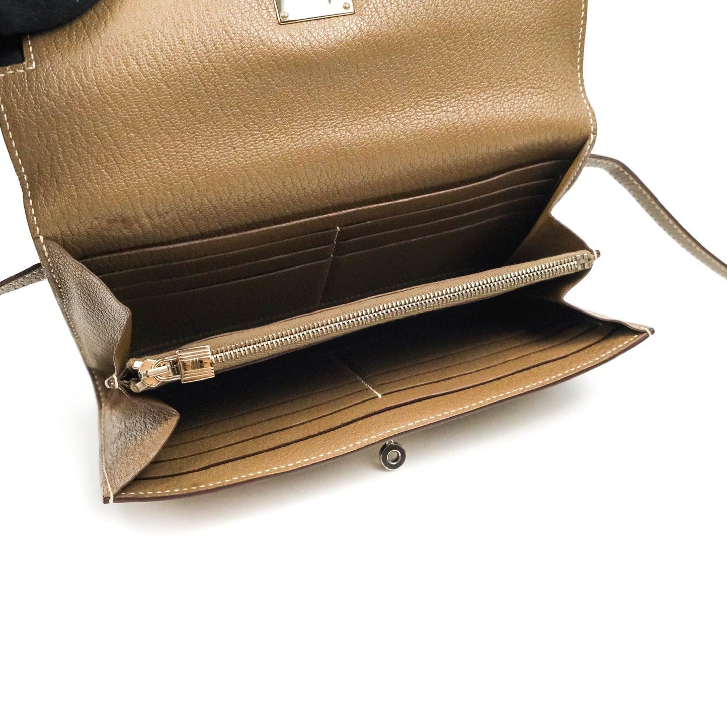 Hermès Kelly Wallet Etoupe Chevre Mysore Palladium Hardware
