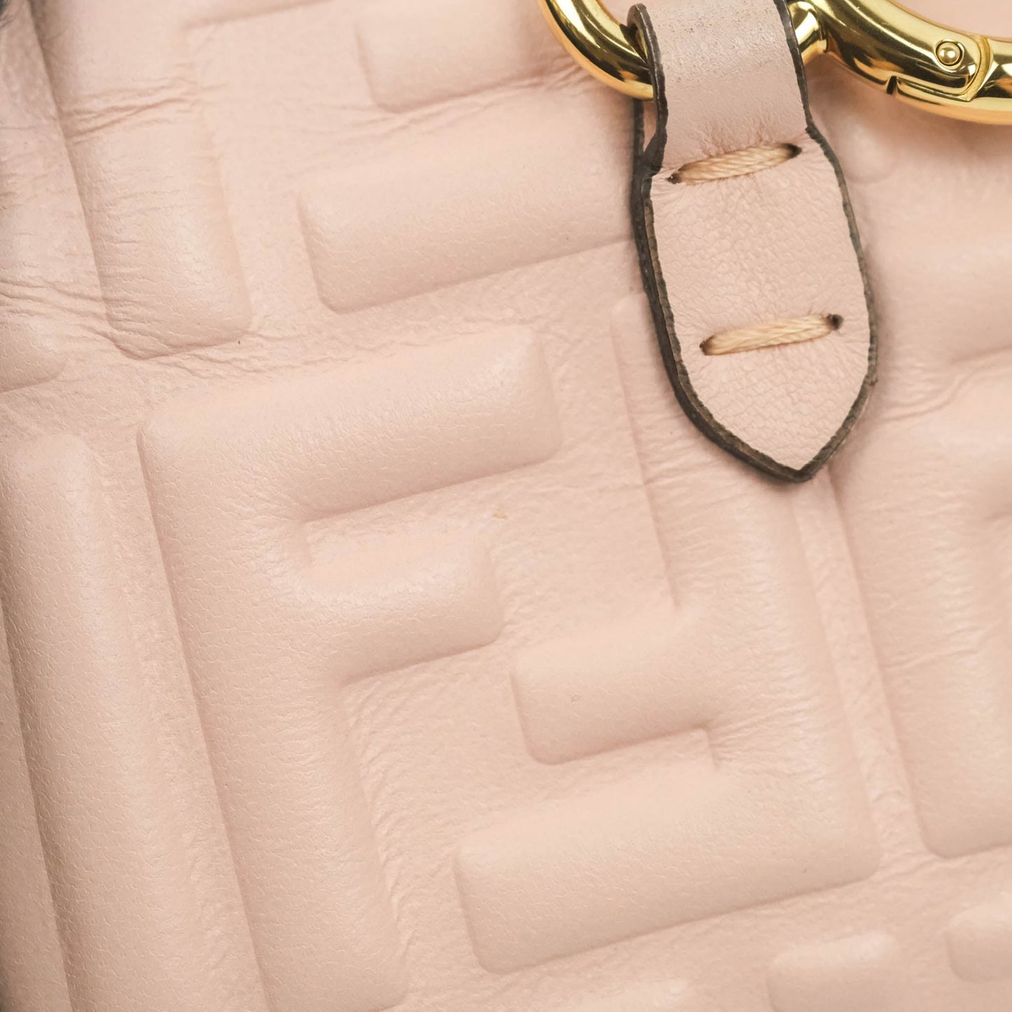 Fendi Nappa FF Embossed Nano Baguette Charm Beige Pink