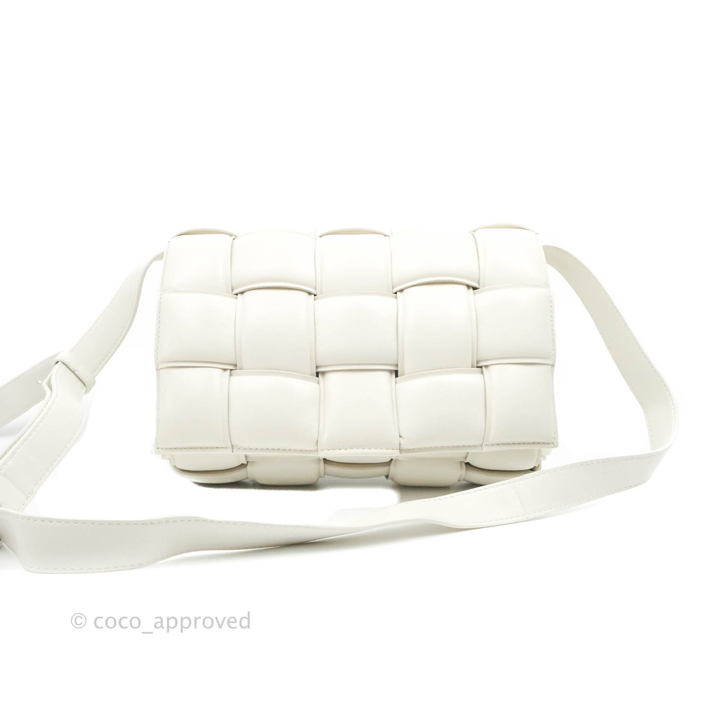 Bottega Veneta Padded Cassette Shoulder Bag Intrecciato White Lambskin Silver Hardware