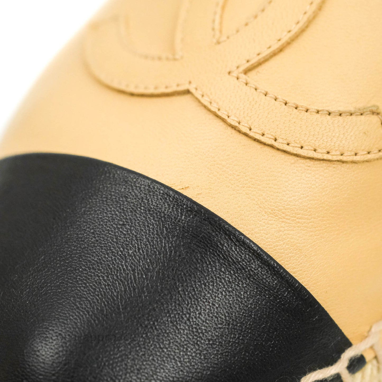 Chanel Espadrille Beige Black Leather Size 37