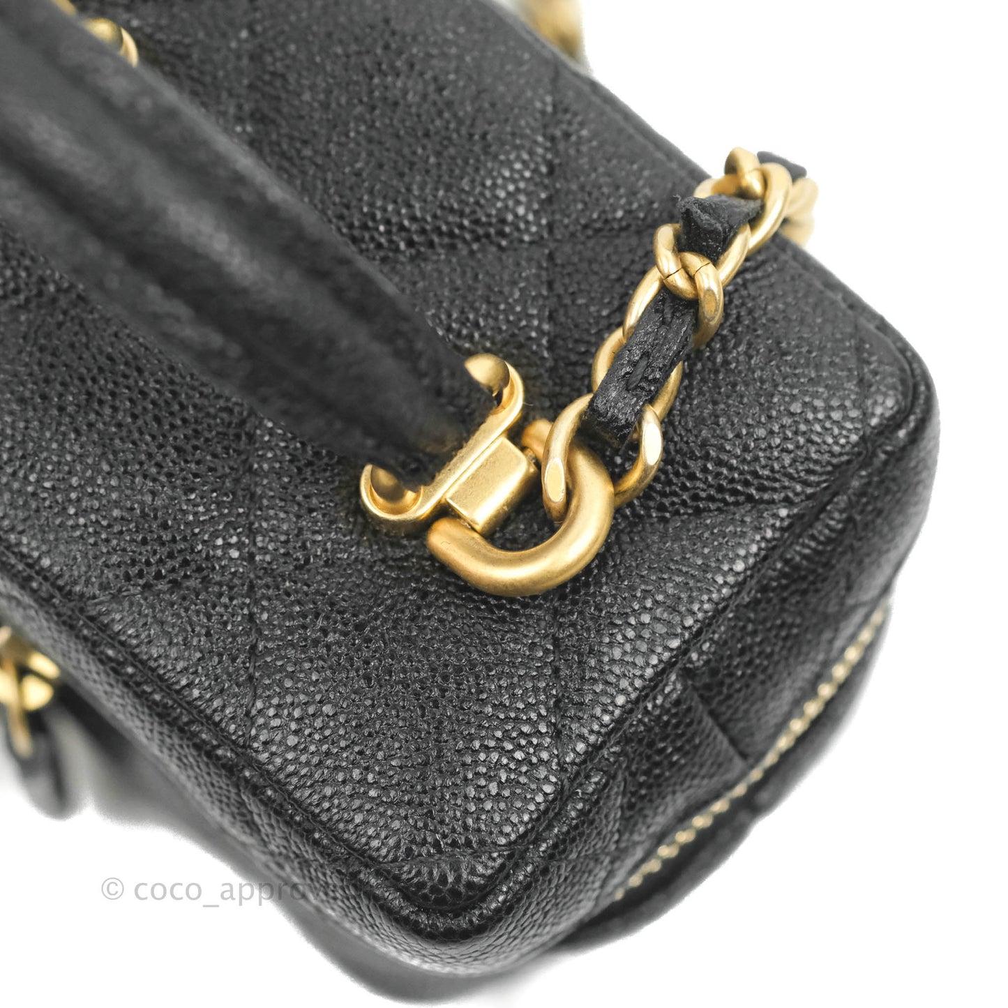Chanel Quilted Mini Top Handle Vanity With Chain Black Caviar Aged Gold Hardware