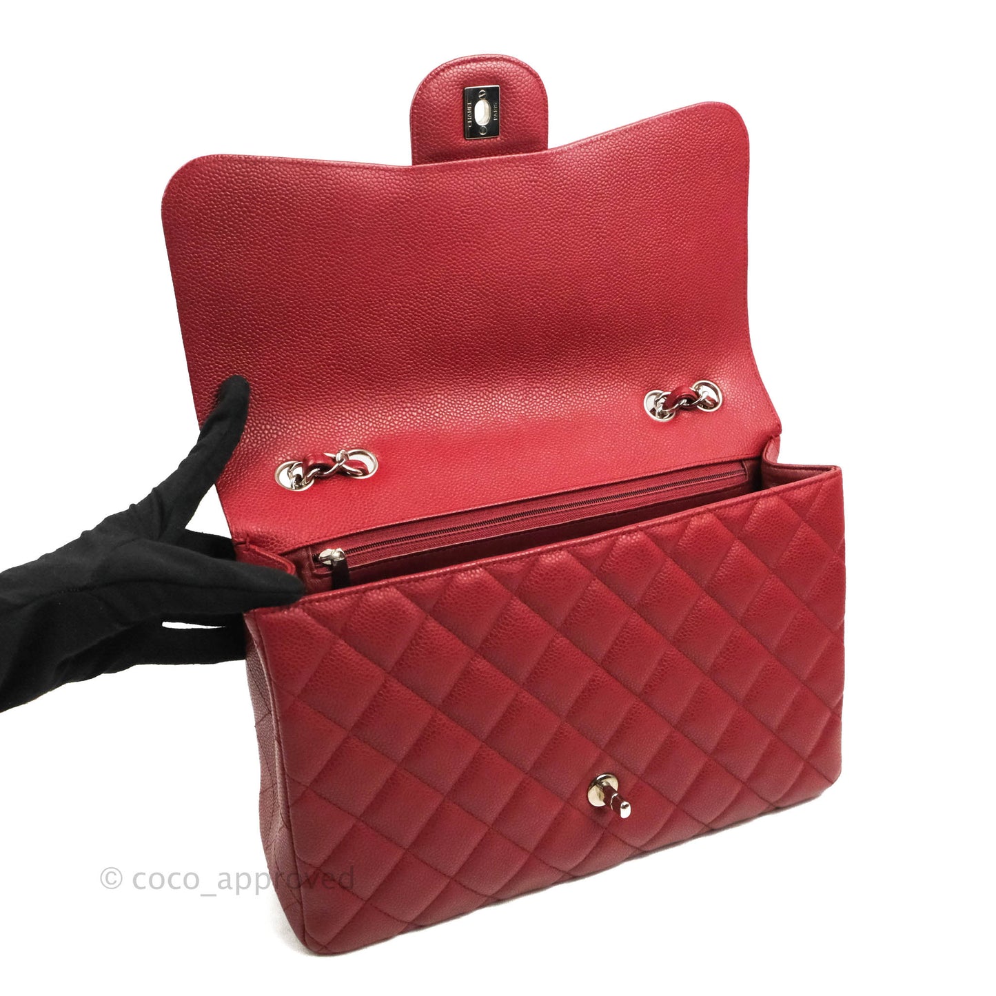 Chanel Jumbo Single Flap Burgundy Caviar Silver Hardware⁣⁣