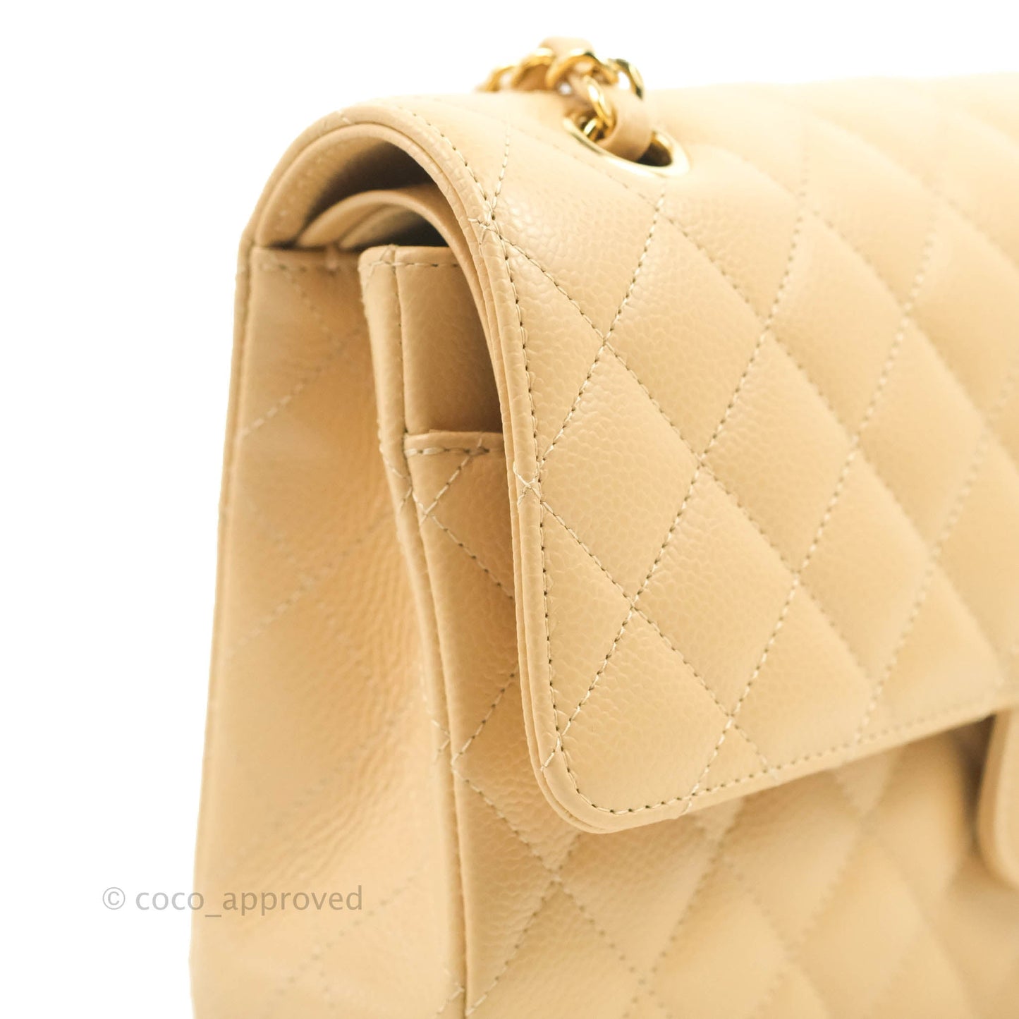 Chanel Classic M/L Medium Flap Quilted Beige Caviar Gold Hardware