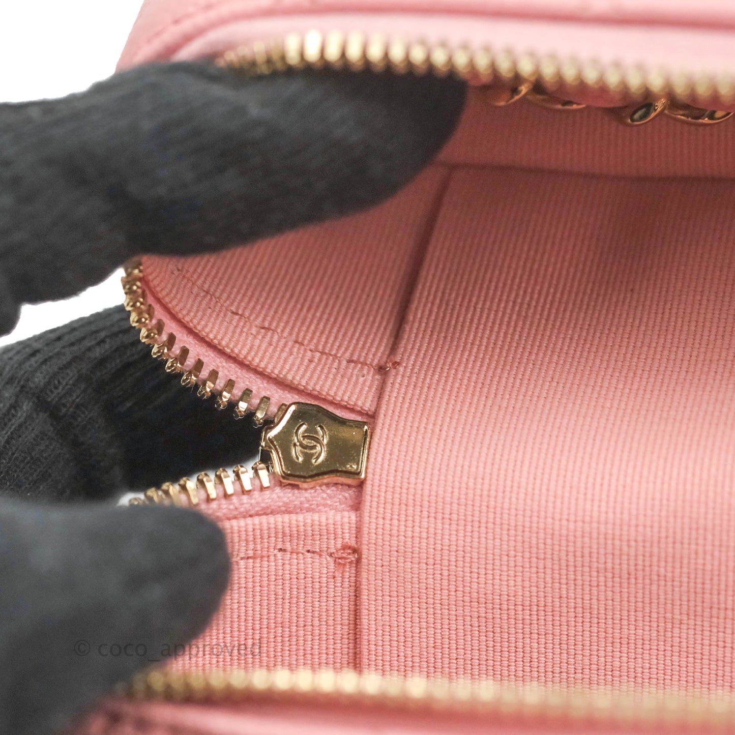 Chanel Vanity Phone Holder With Chain Pink Caviar Gold Hardware
