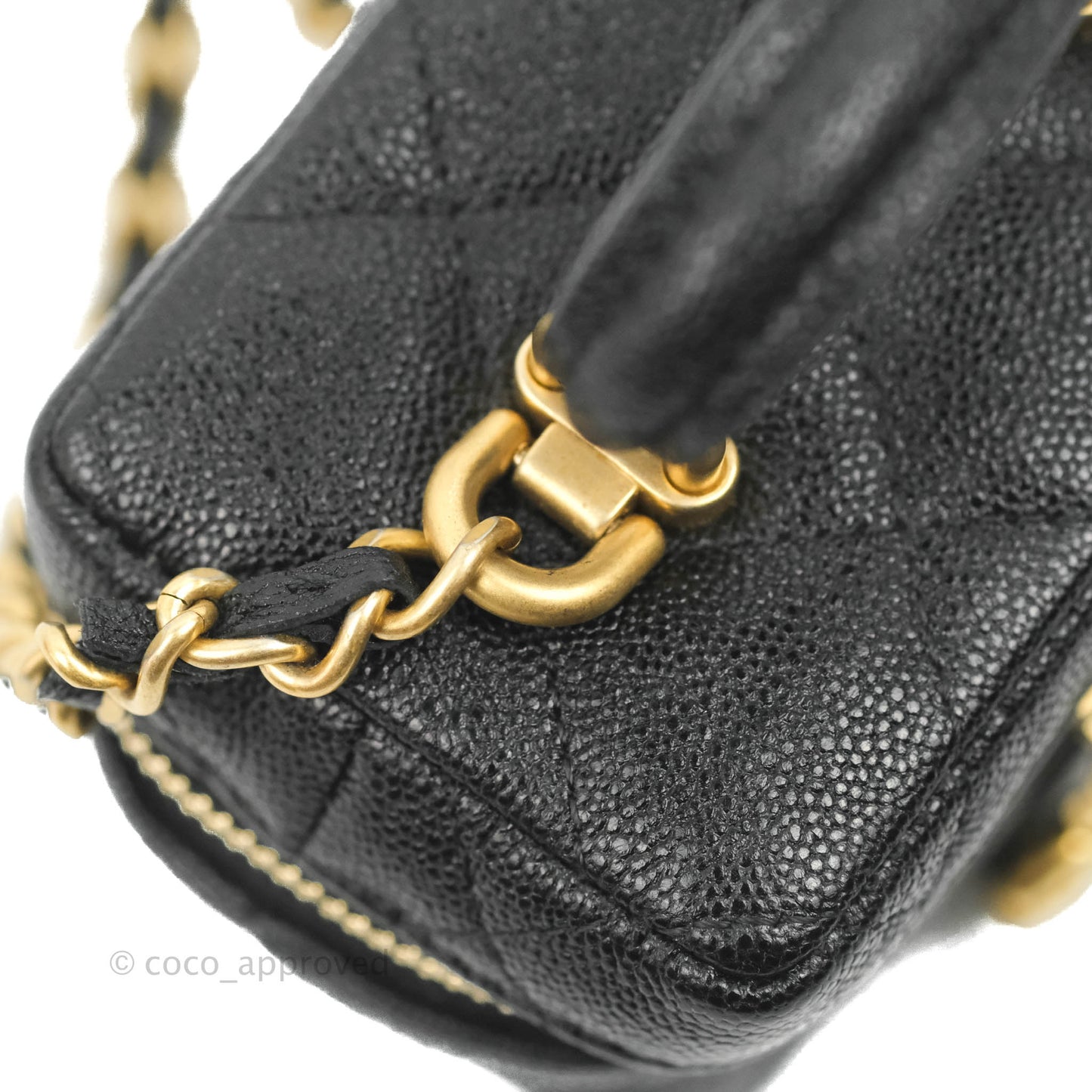 Chanel Quilted Mini Top Handle Vanity With Chain Black Caviar Aged Gold Hardware