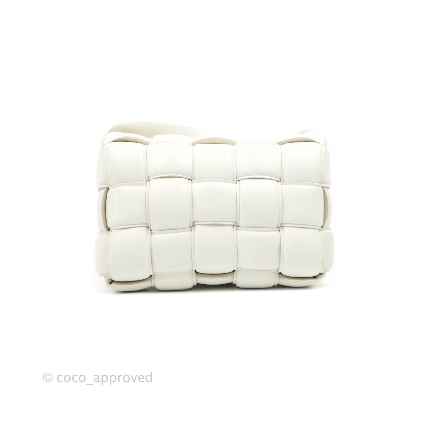 Bottega Veneta Padded Cassette Shoulder Bag Intrecciato White Lambskin Silver Hardware