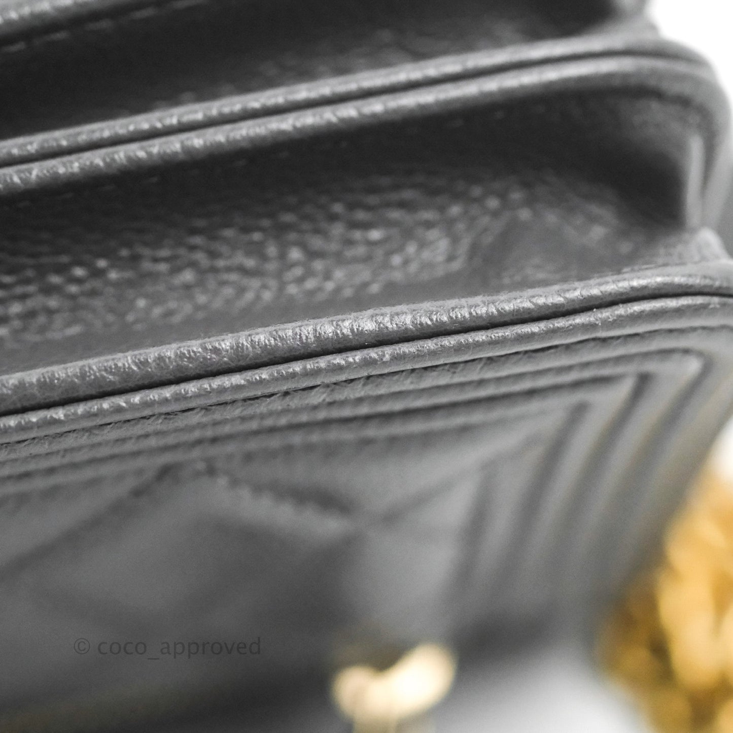 Chanel Quilted Mini Boy Wallet on Chain WOC Dark Grey Caviar Aged Gold Hardware