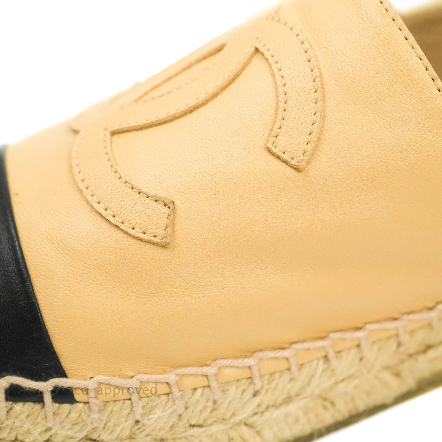 Chanel Espadrille Beige Black Leather Size 37