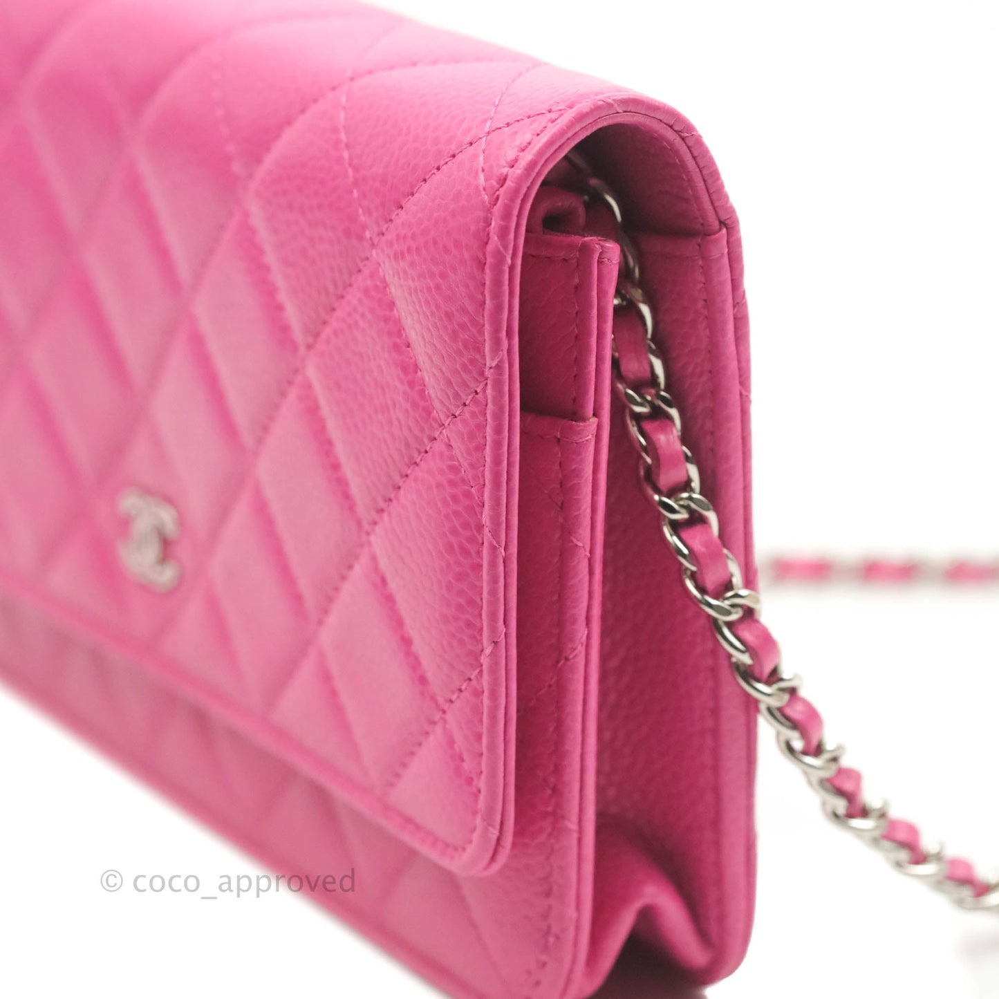 Chanel Quilted Wallet on Chain WOC Pink Caviar Silver Hardware