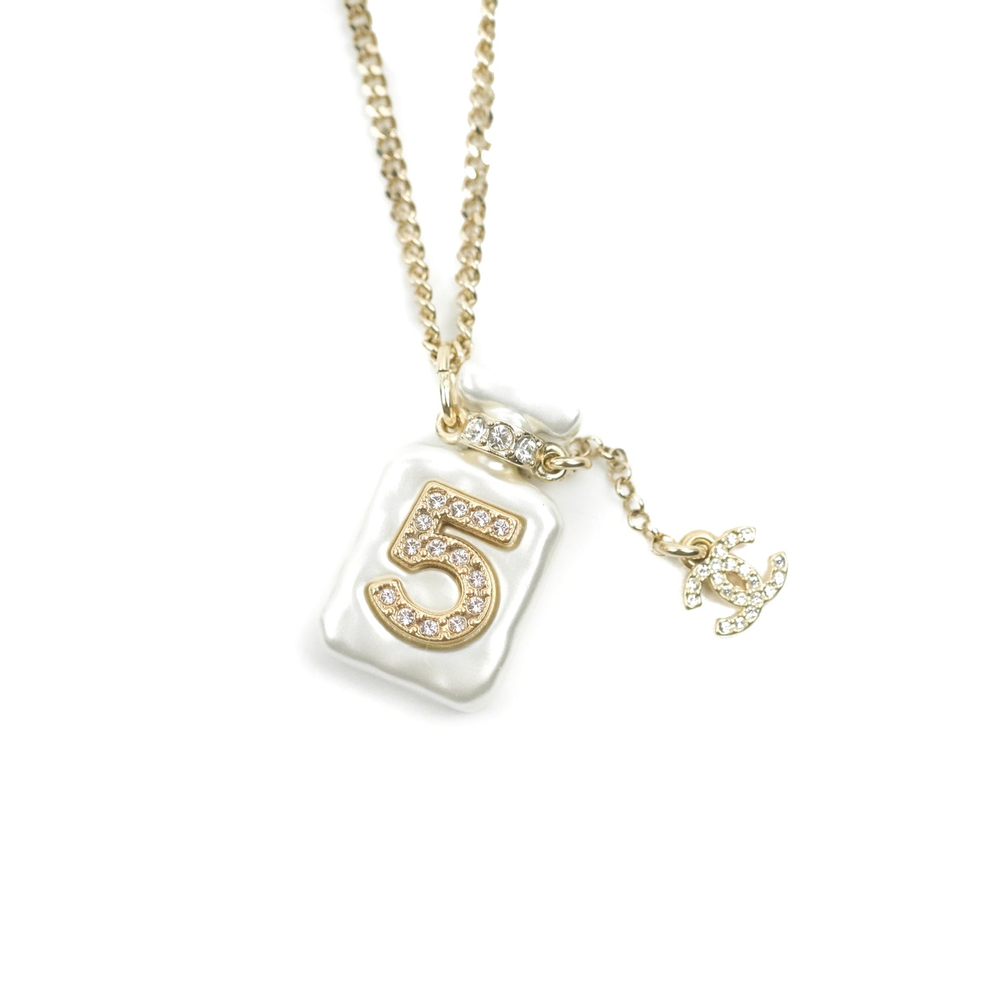 Chanel No5 Perfume Pendant Necklace Gold Tone 22S