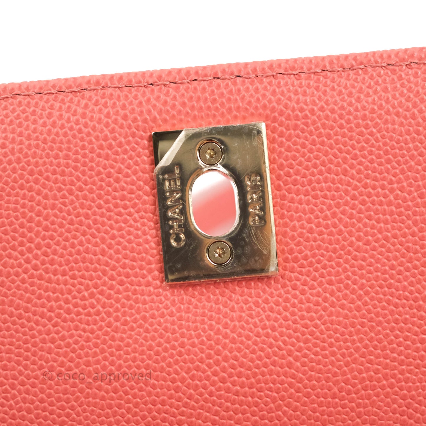Chanel Small Quilted Coco Handle Coral Pink Caviar Gold Hardware