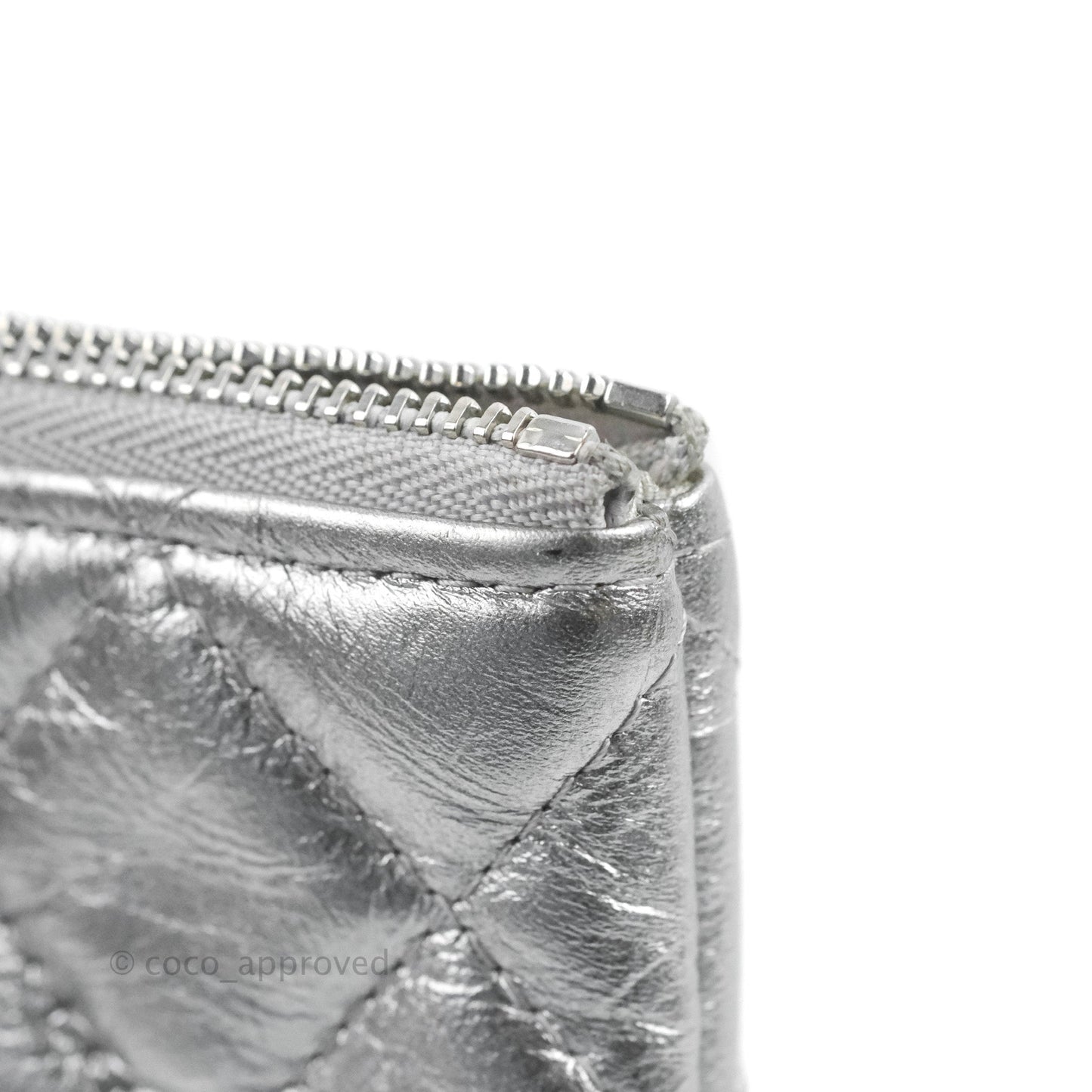 Chanel Quilted Large O Case Metallic Silver With Charms