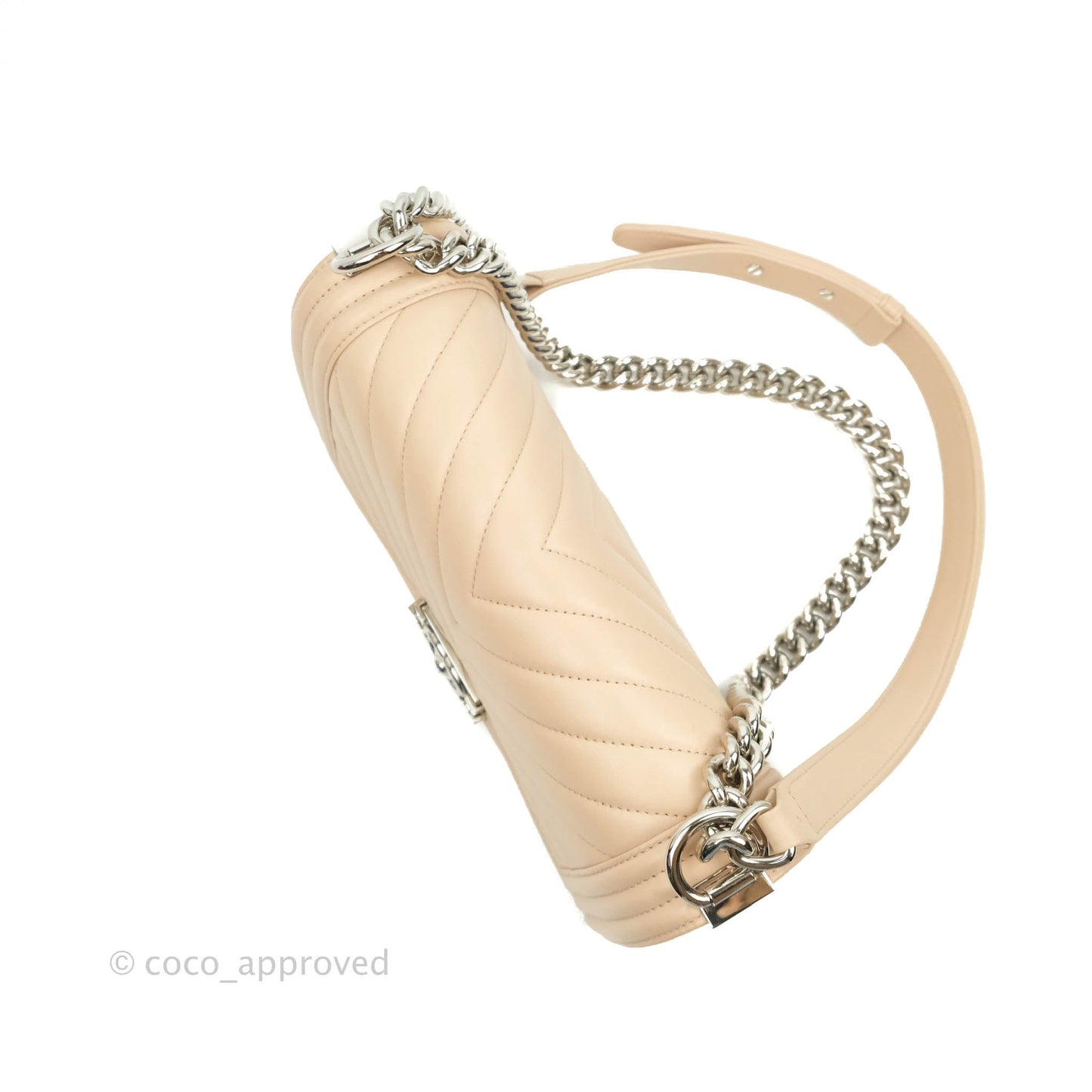 Chanel Chevron Medium Boy Light Pink Beige Calfskin Silver Hardware