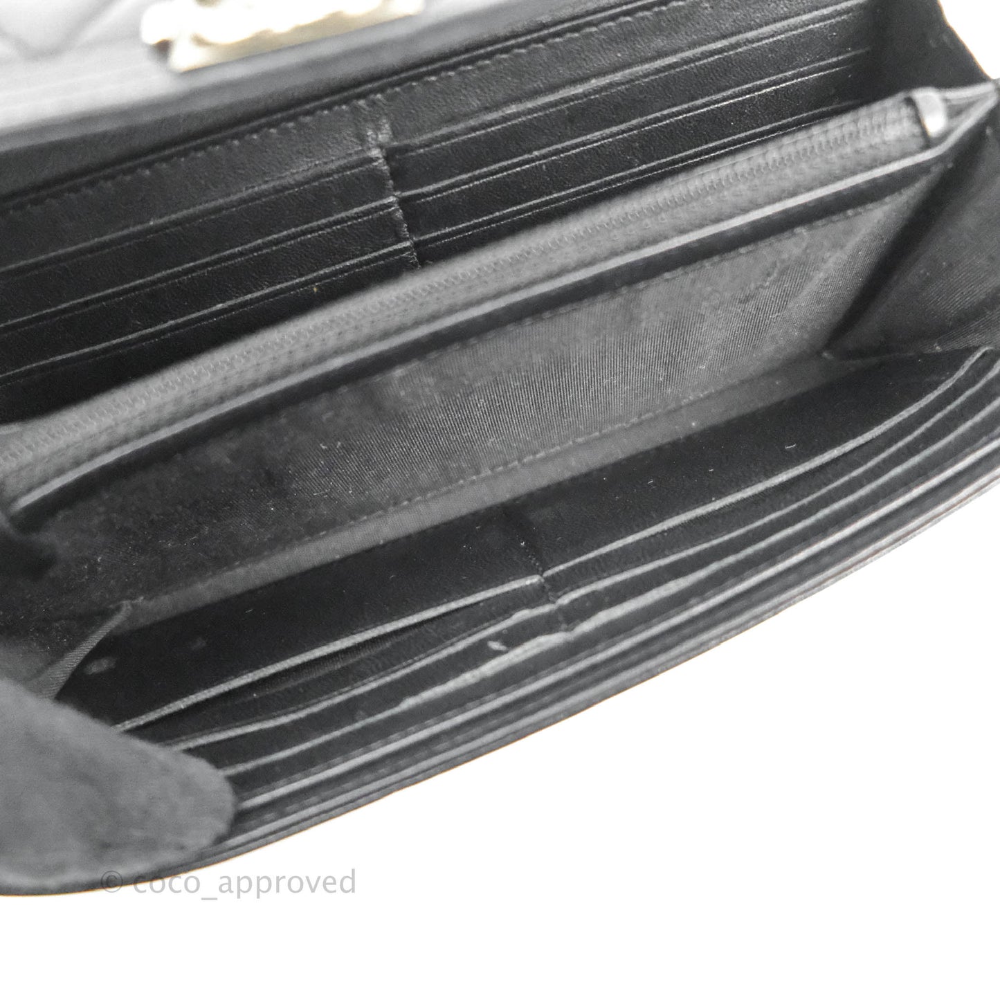 Chanel Quilted Boy Flap Long Wallet Black Lambskin Ruthentium Hardware