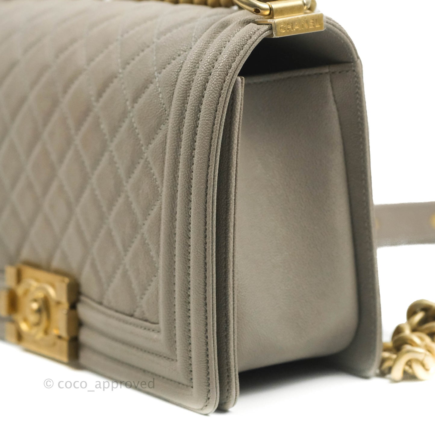 Chanel Quilted Medium Boy Grey Caviar Aged Gold Hardware