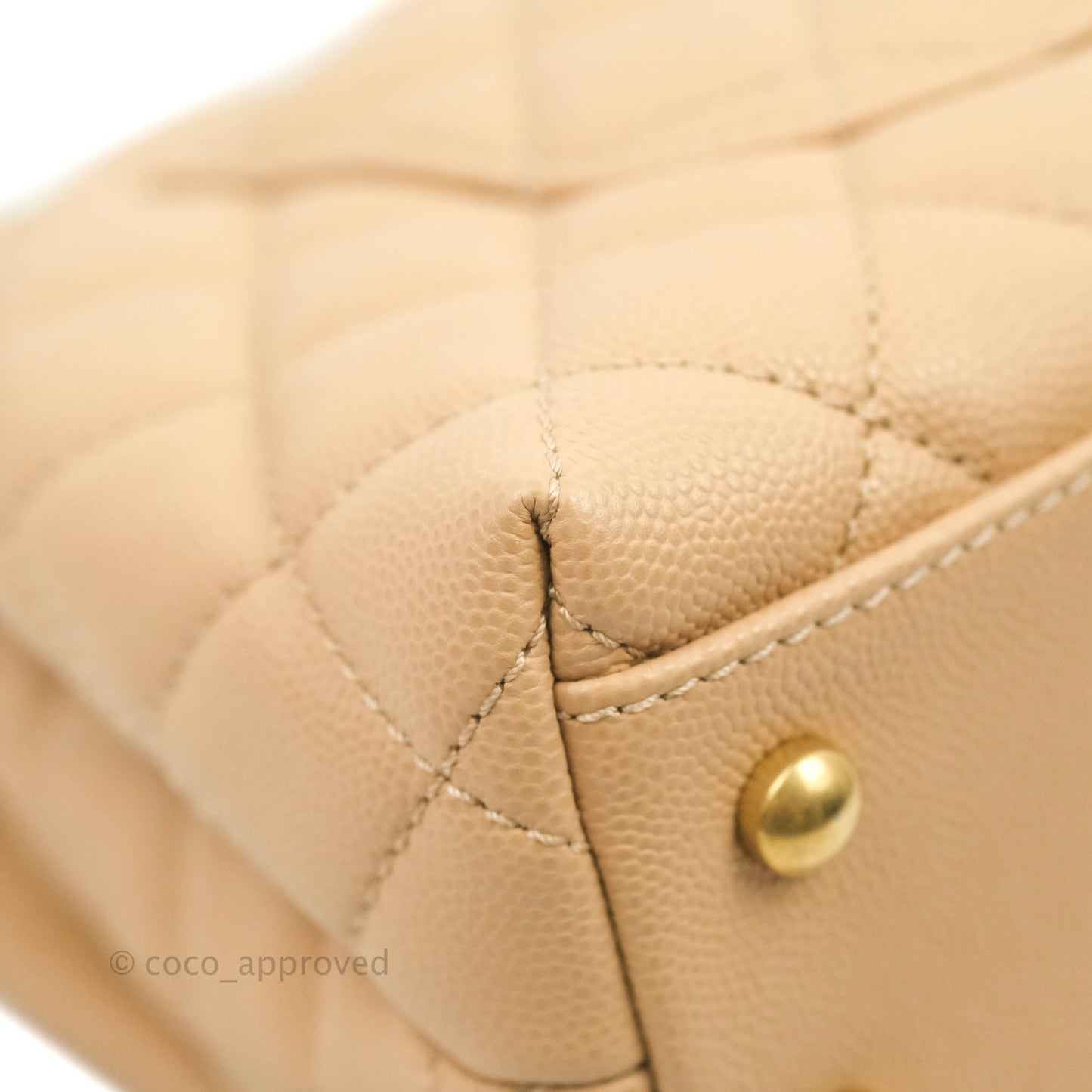 Chanel Small Coco Handle Quilted Beige Caviar Gold Hardware Lizard Handle