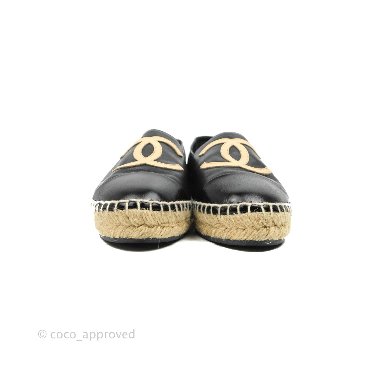 Chanel Espadrille Black Beige Leather Size 36C