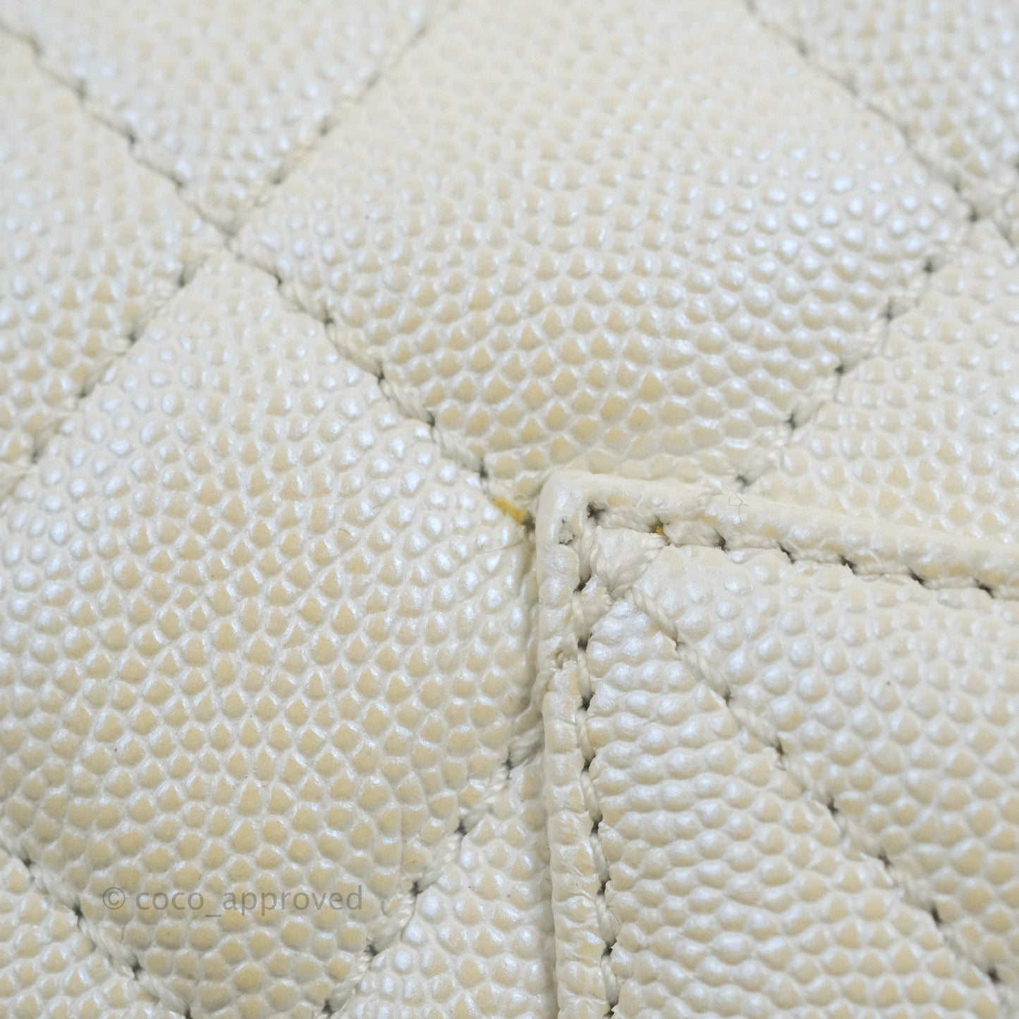 Chanel Mini Coco Handle Quilted Iridescent Pearl White Caviar Gold Hardware