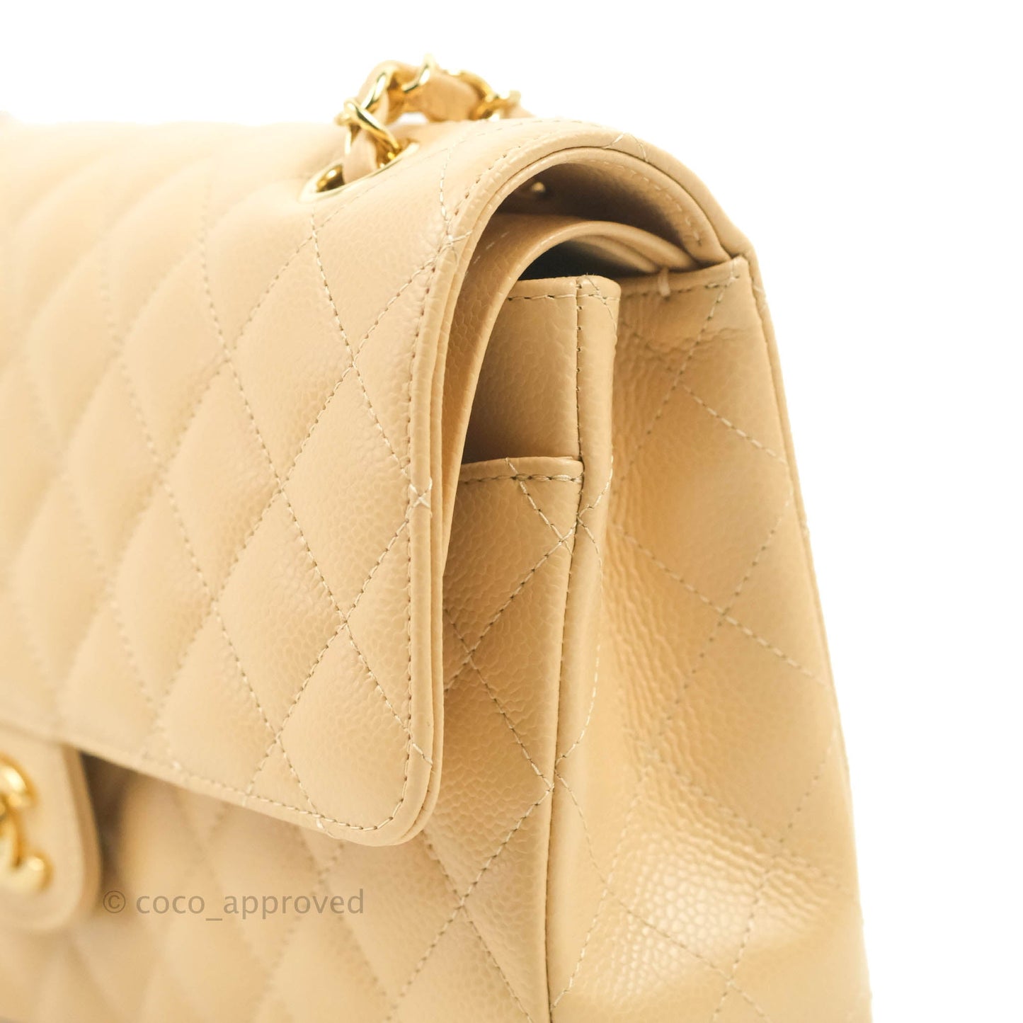 Chanel Classic M/L Medium Flap Quilted Beige Caviar Gold Hardware