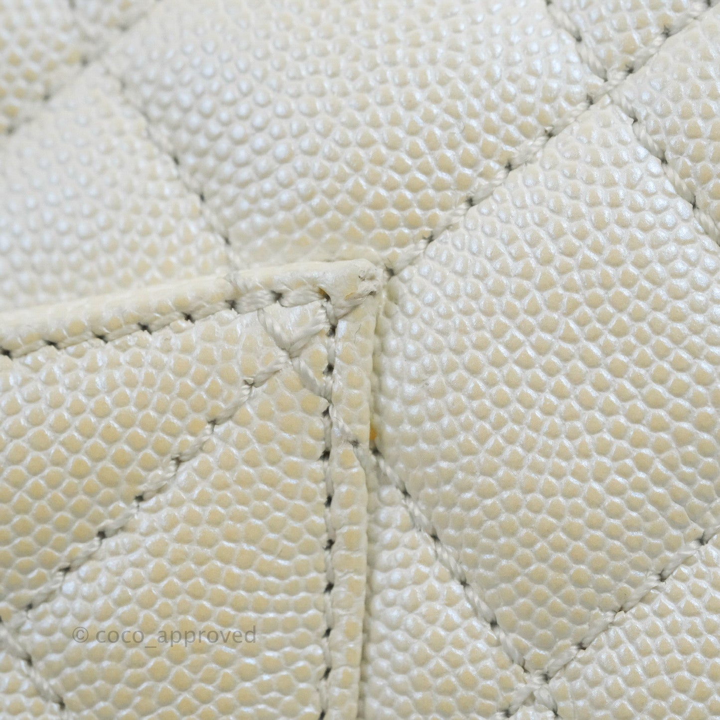 Chanel Mini Coco Handle Quilted Iridescent Pearl White Caviar Gold Hardware