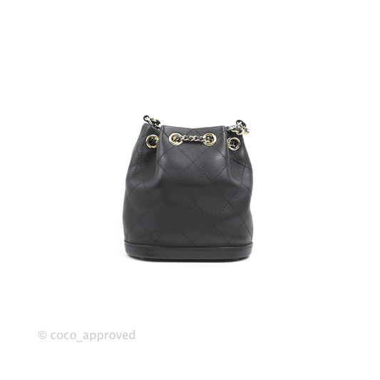 Chanel Mini CC Drawstring Bucket Bag Black Calfskin Gold Hardware